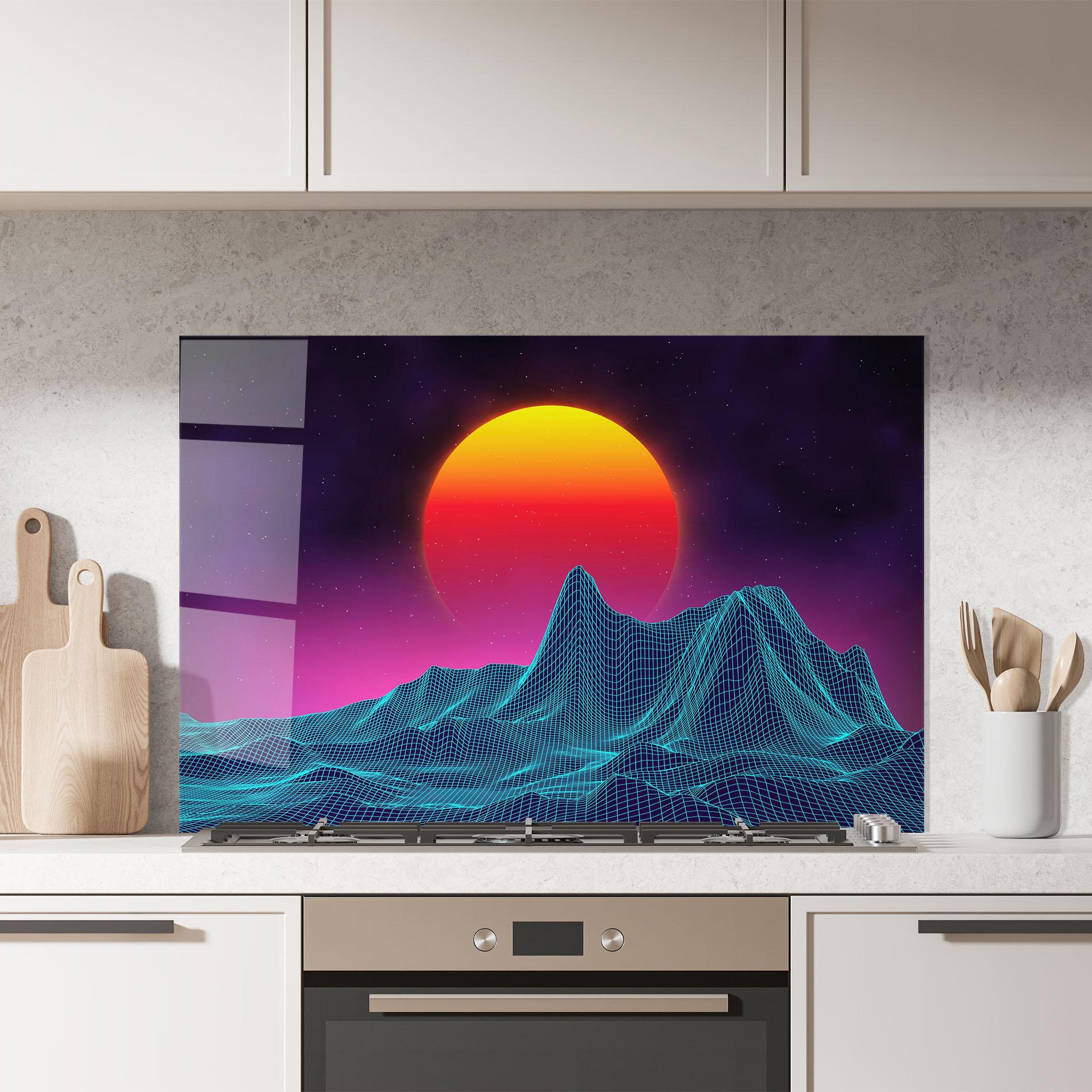 Konyhai üveg hátfal Yellow Orange Planet mockup 7