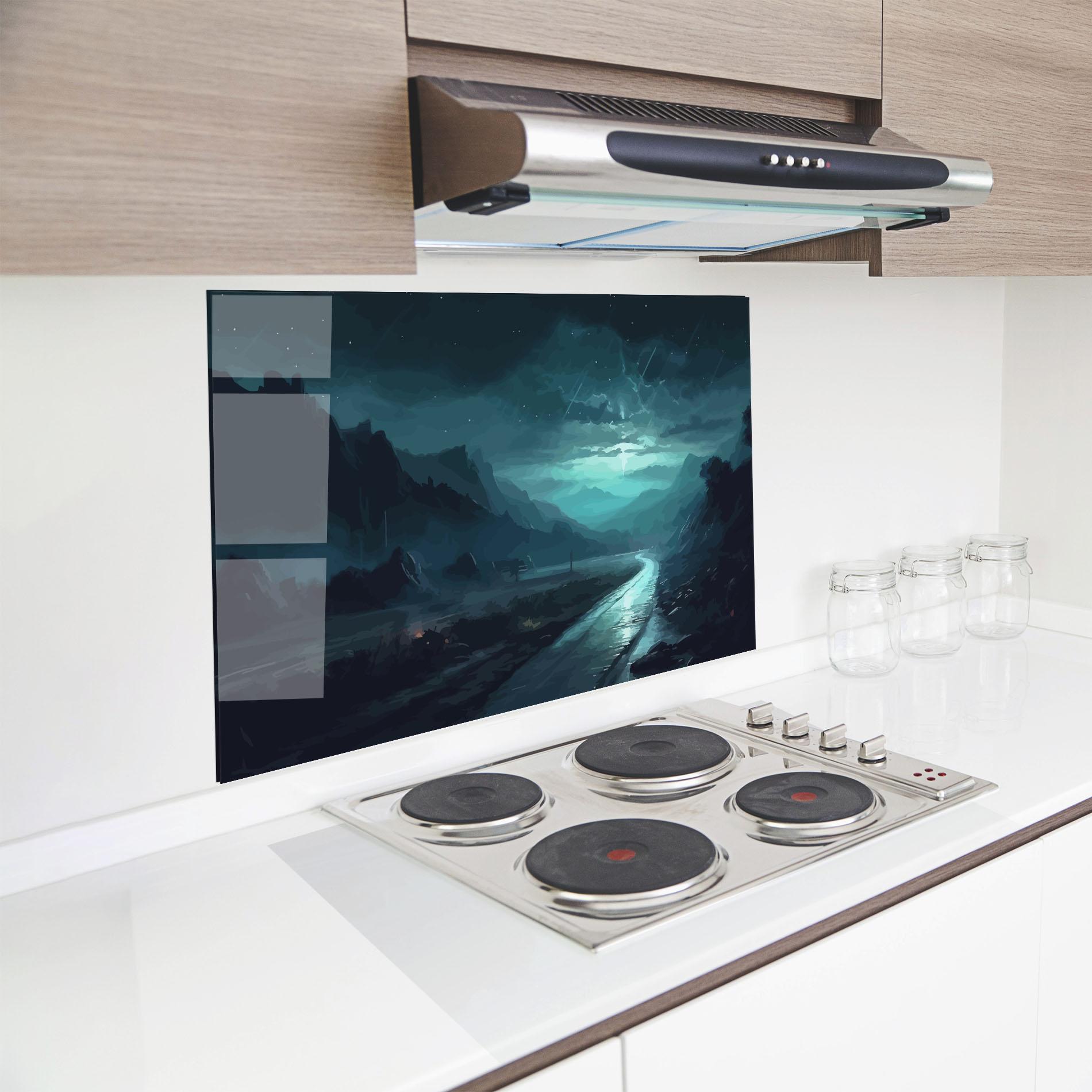 Konyhai üveg hátfal Blue Universe mockup 8