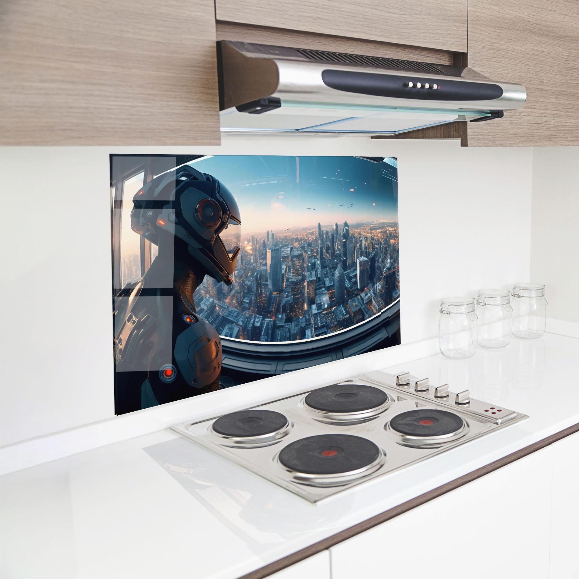 Konyhai üveg hátfal Futuristic Robot mockup 8