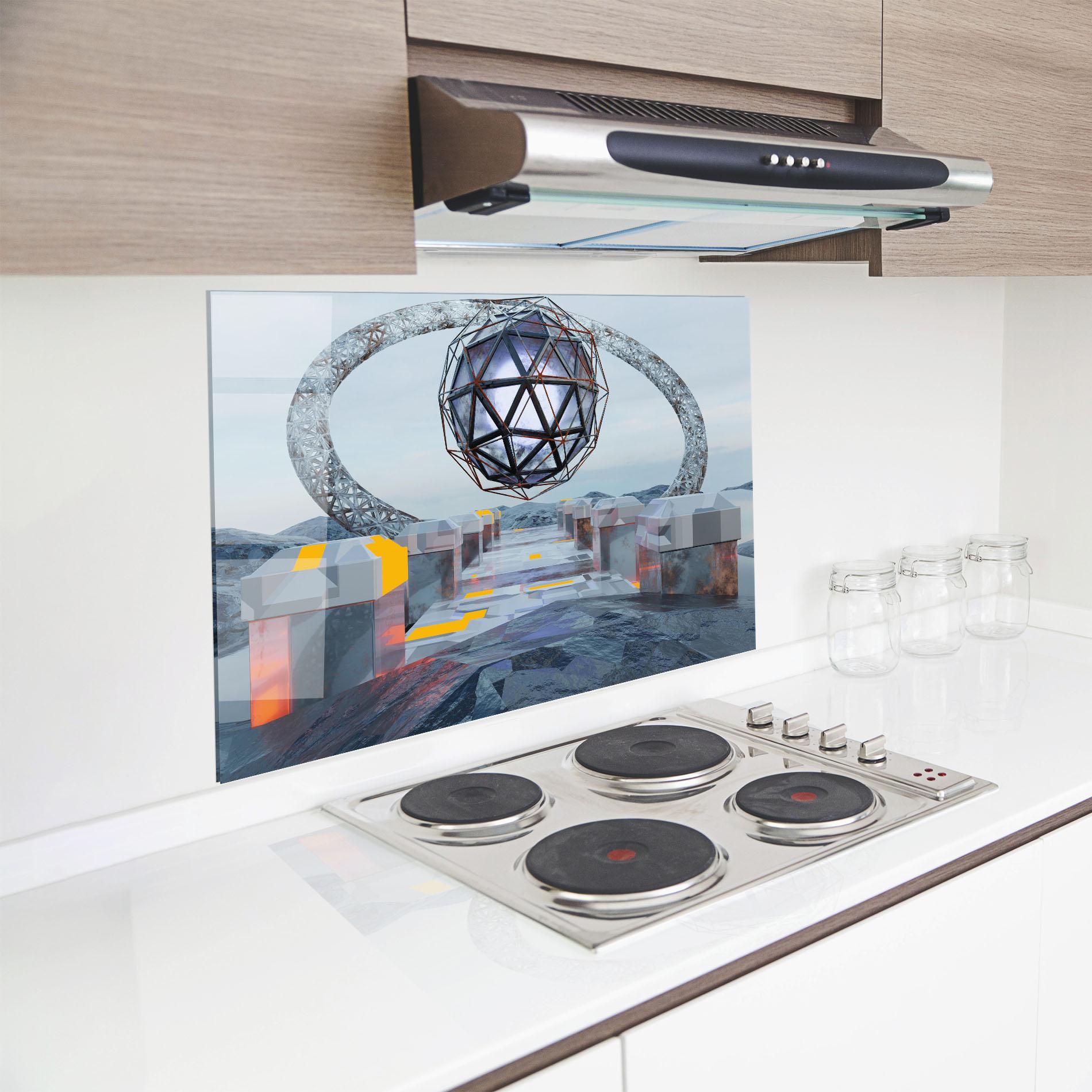 Konyhai üveg hátfal Galactic Globe mockup 8