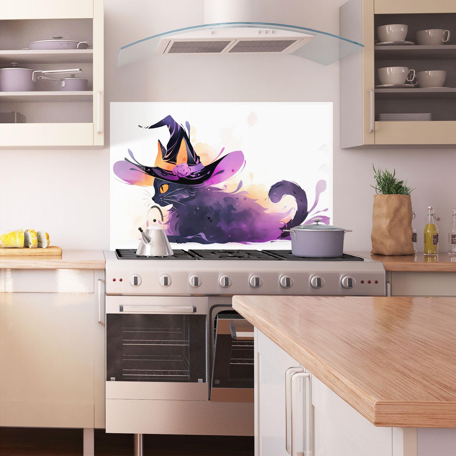 Konyhai üveg hátfal Cat Witch mockup 1