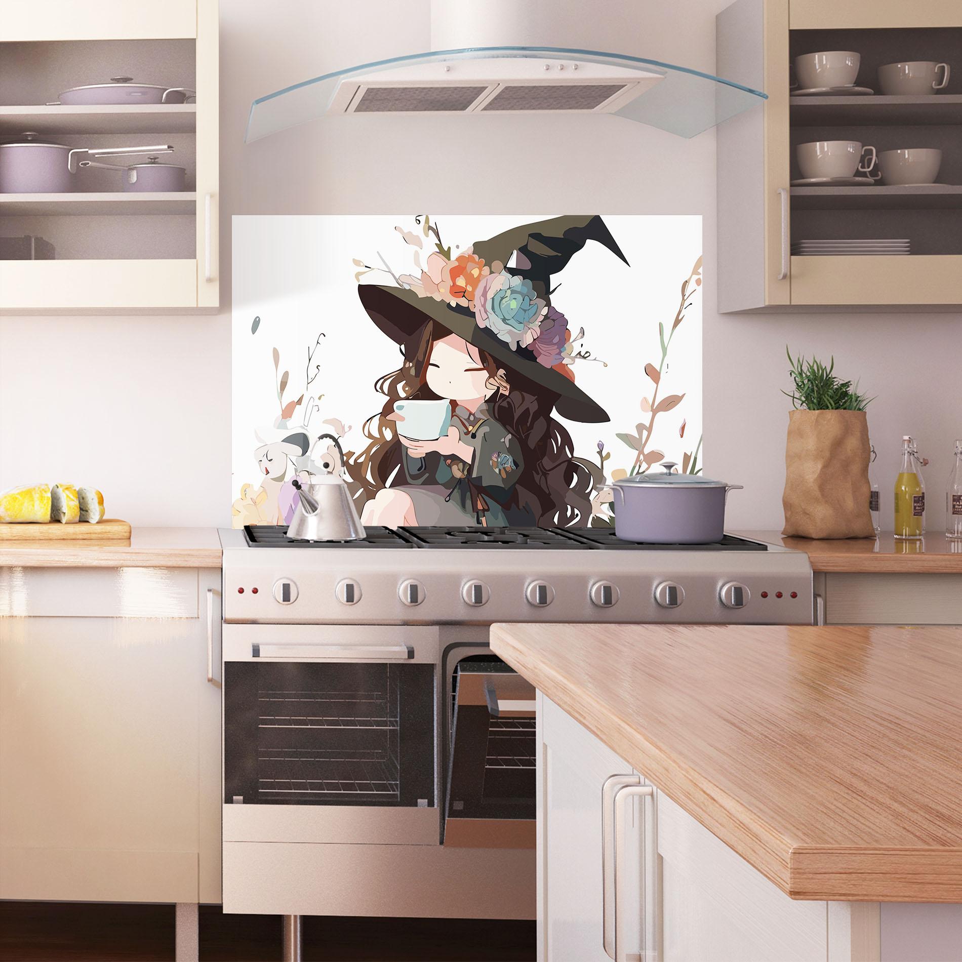 Konyhai üveg hátfal Cute Witch mockup 1