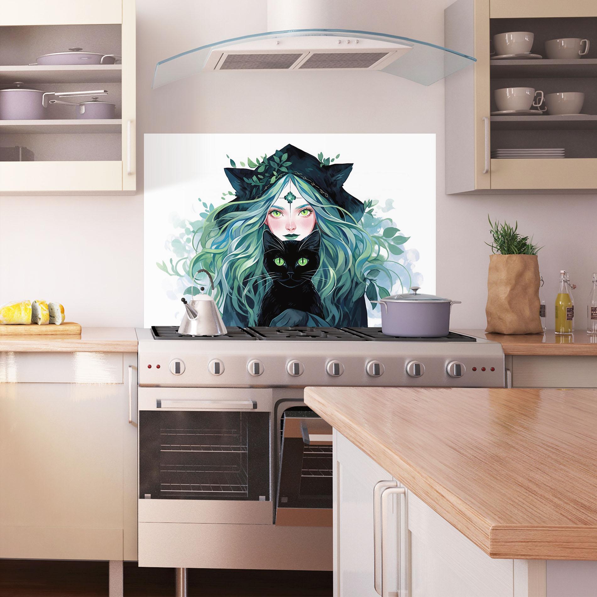 Konyhai üveg hátfal Magic Cat Witch mockup 1