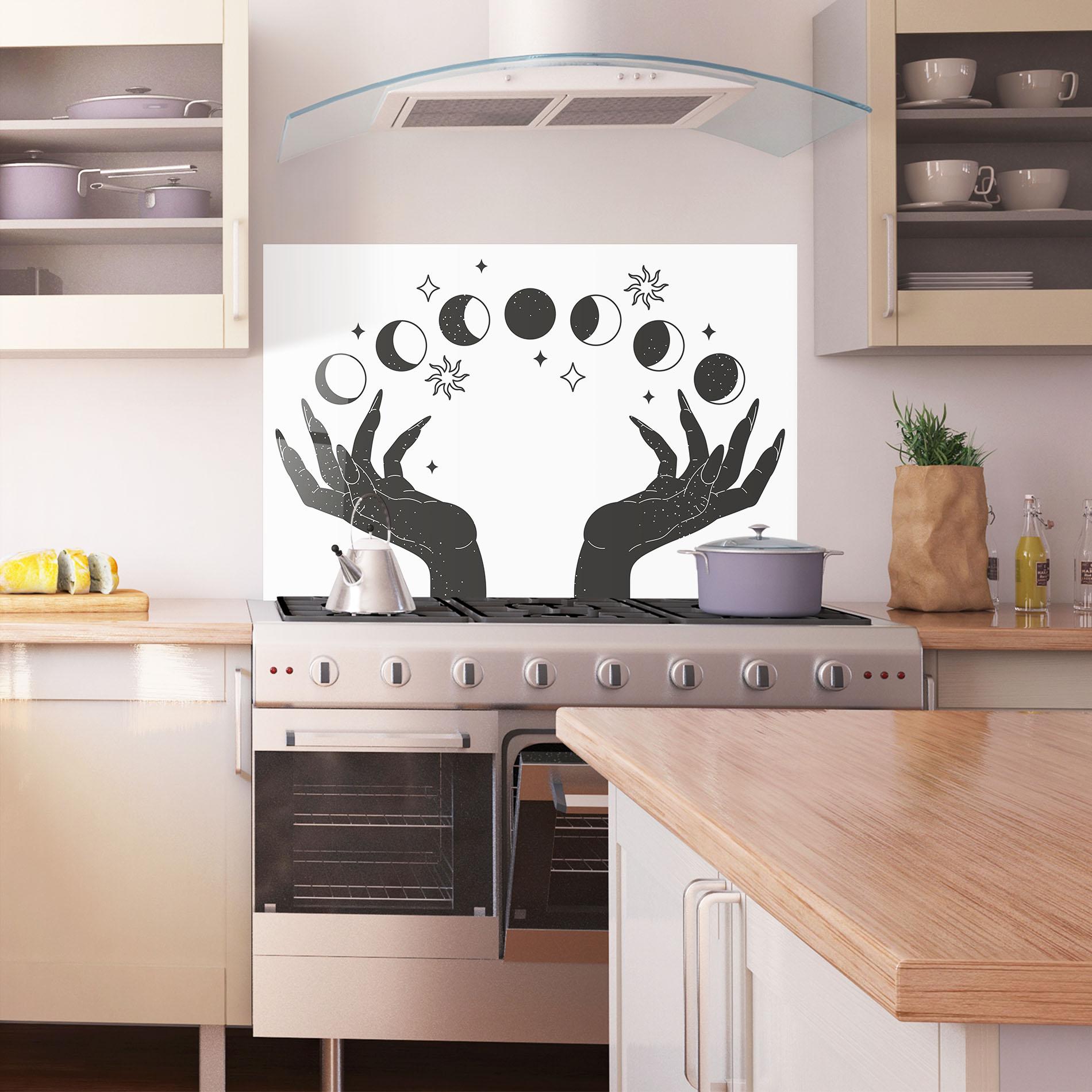 Konyhai üveg hátfal Magic Moon Hands mockup 1