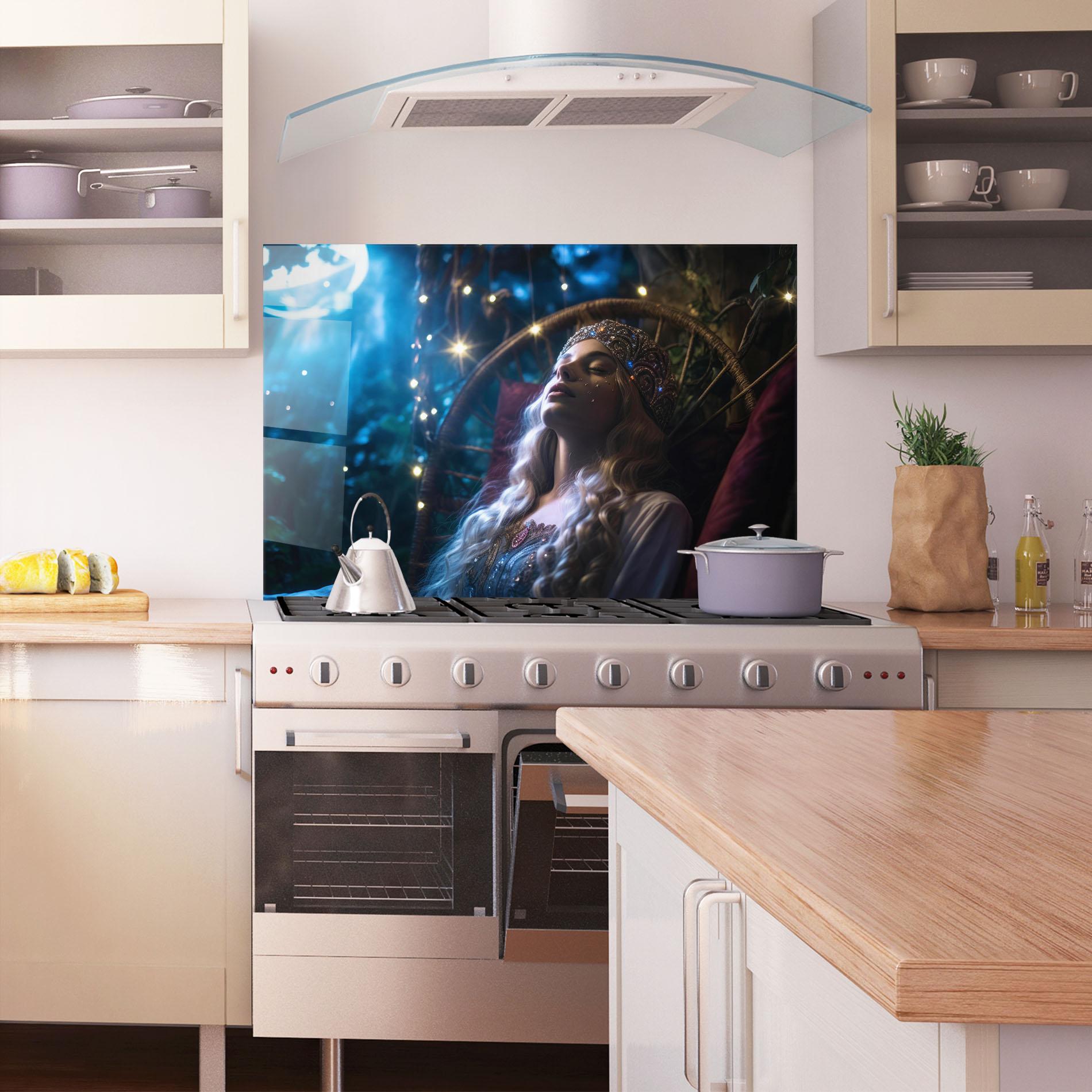 Konyhai üveg hátfal Witch Sleeping mockup 1