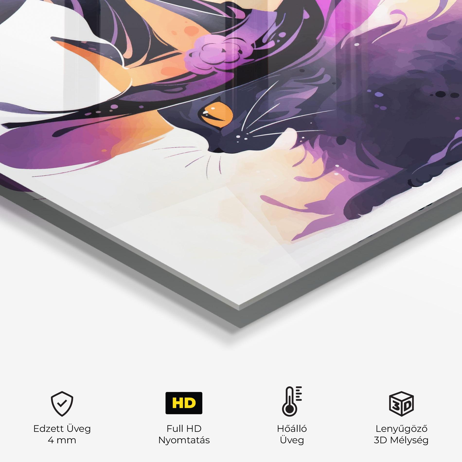 Konyhai üveg hátfal Cat Witch mockup 2