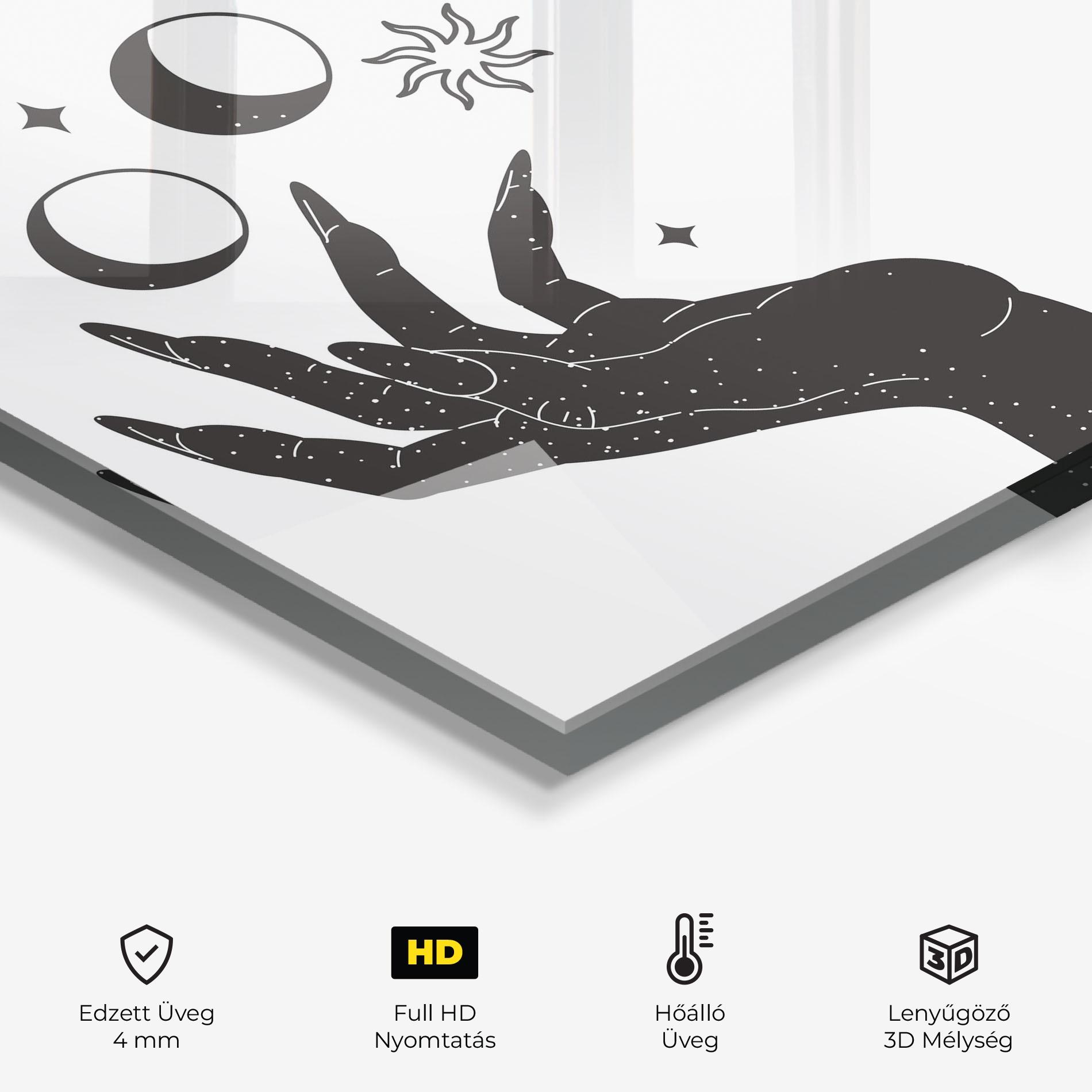 Konyhai üveg hátfal Magic Moon Hands mockup 2