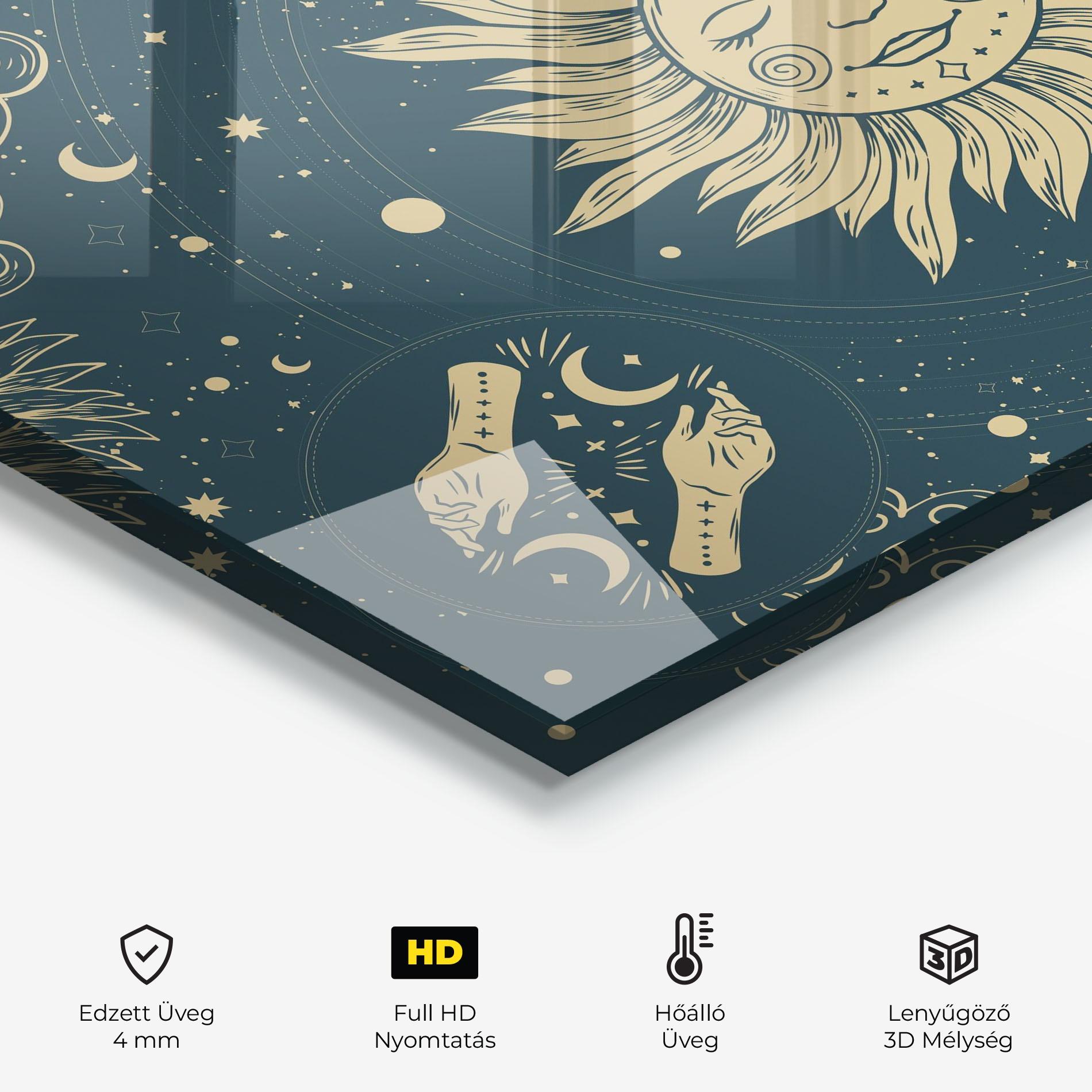 Konyhai üveg hátfal Sun Face Magic mockup 2