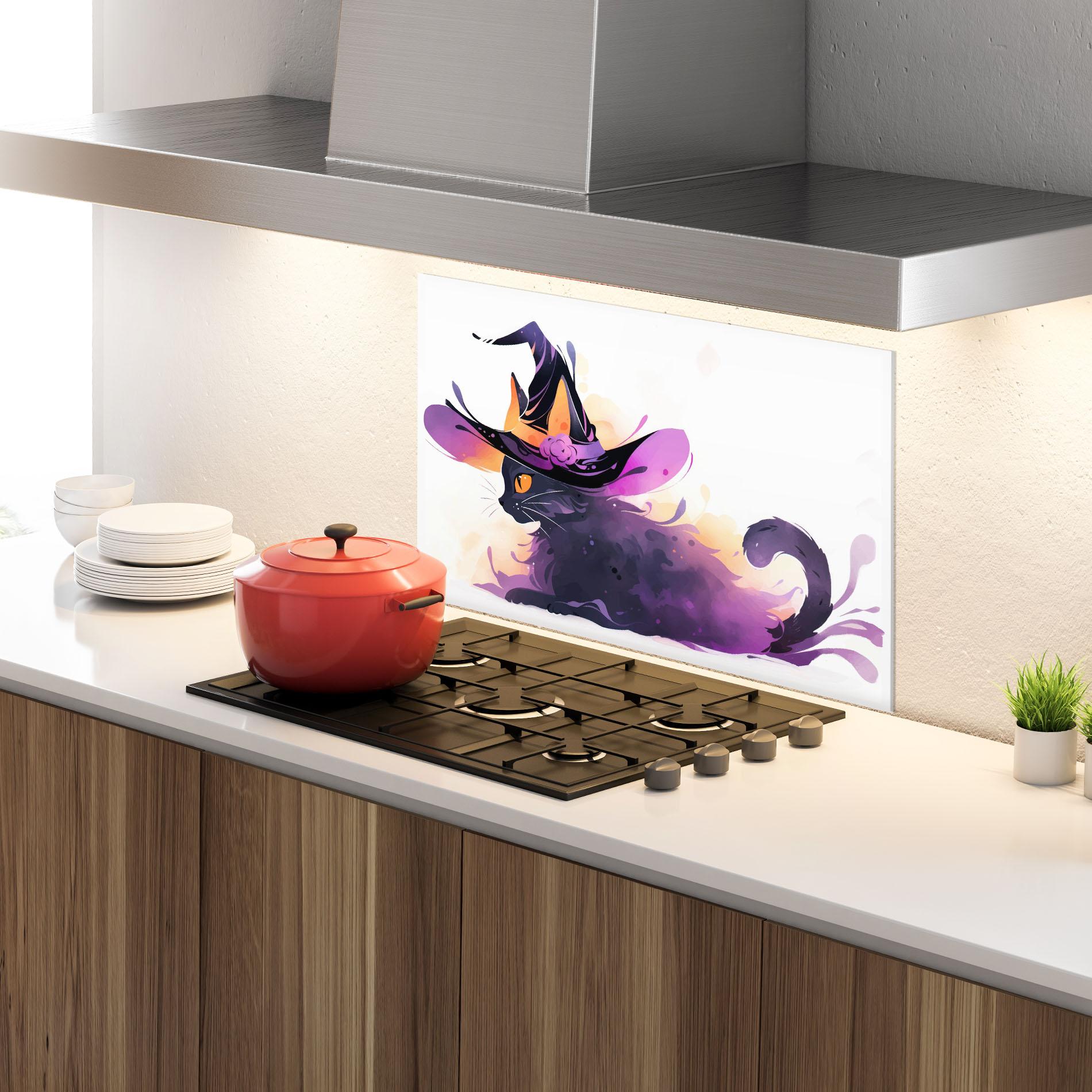 Konyhai üveg hátfal Cat Witch mockup 4