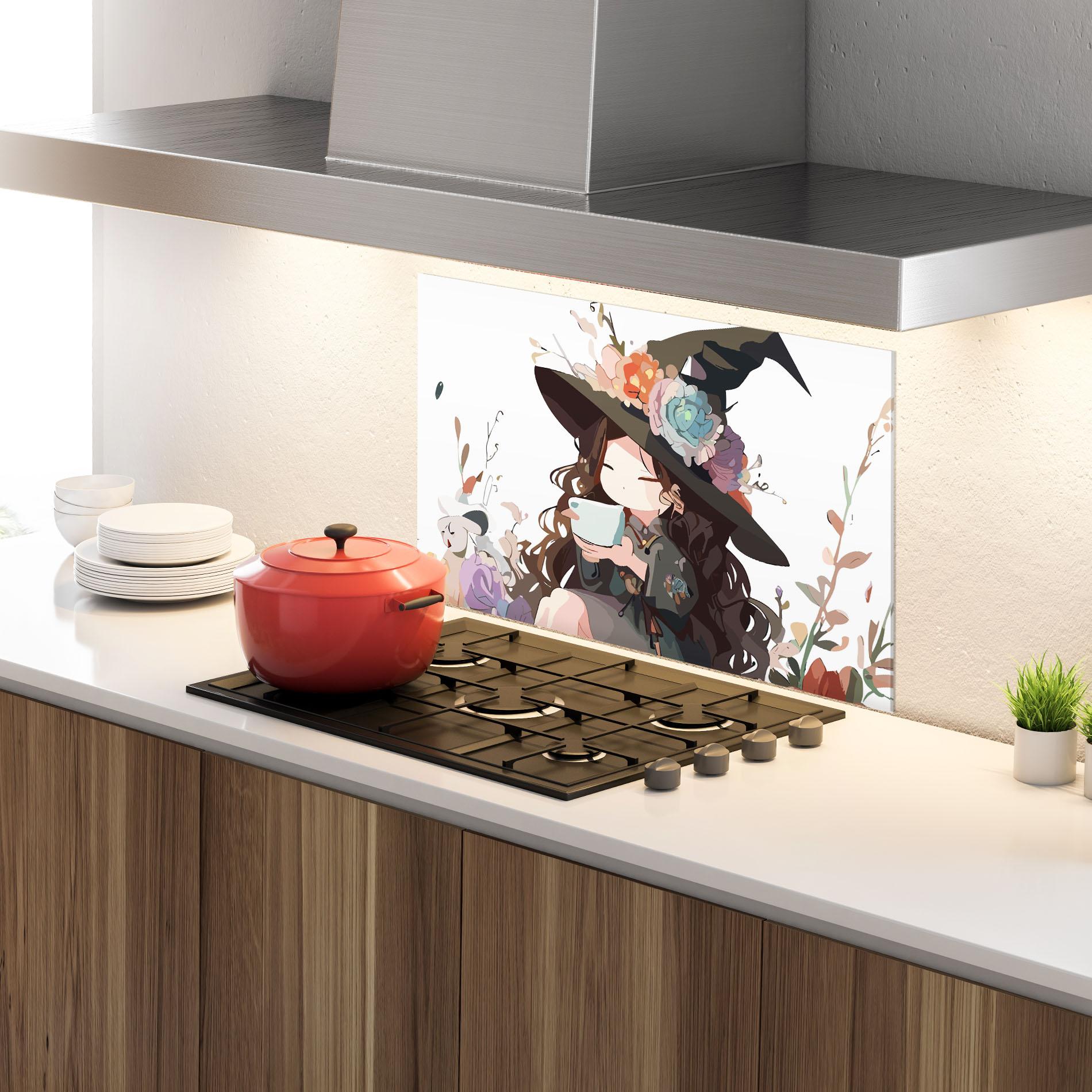 Konyhai üveg hátfal Cute Witch mockup 4