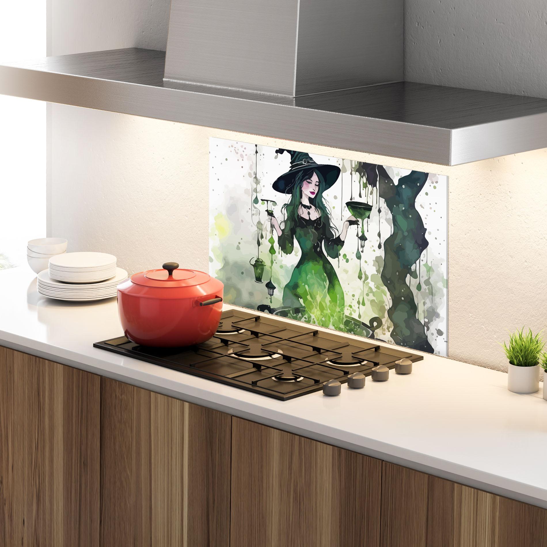 Konyhai üveg hátfal Green Light Witch mockup 4