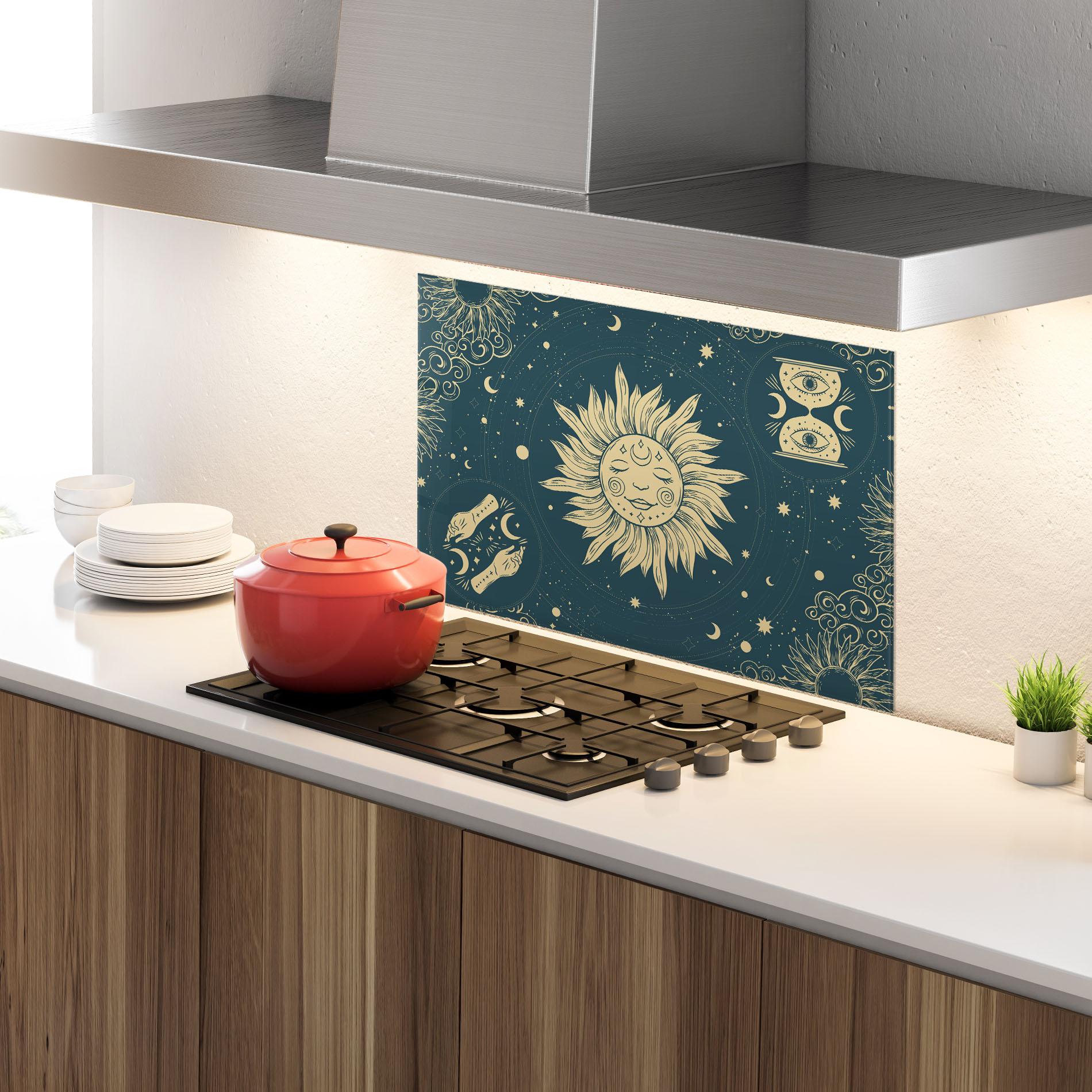 Konyhai üveg hátfal Sun Face Magic mockup 4