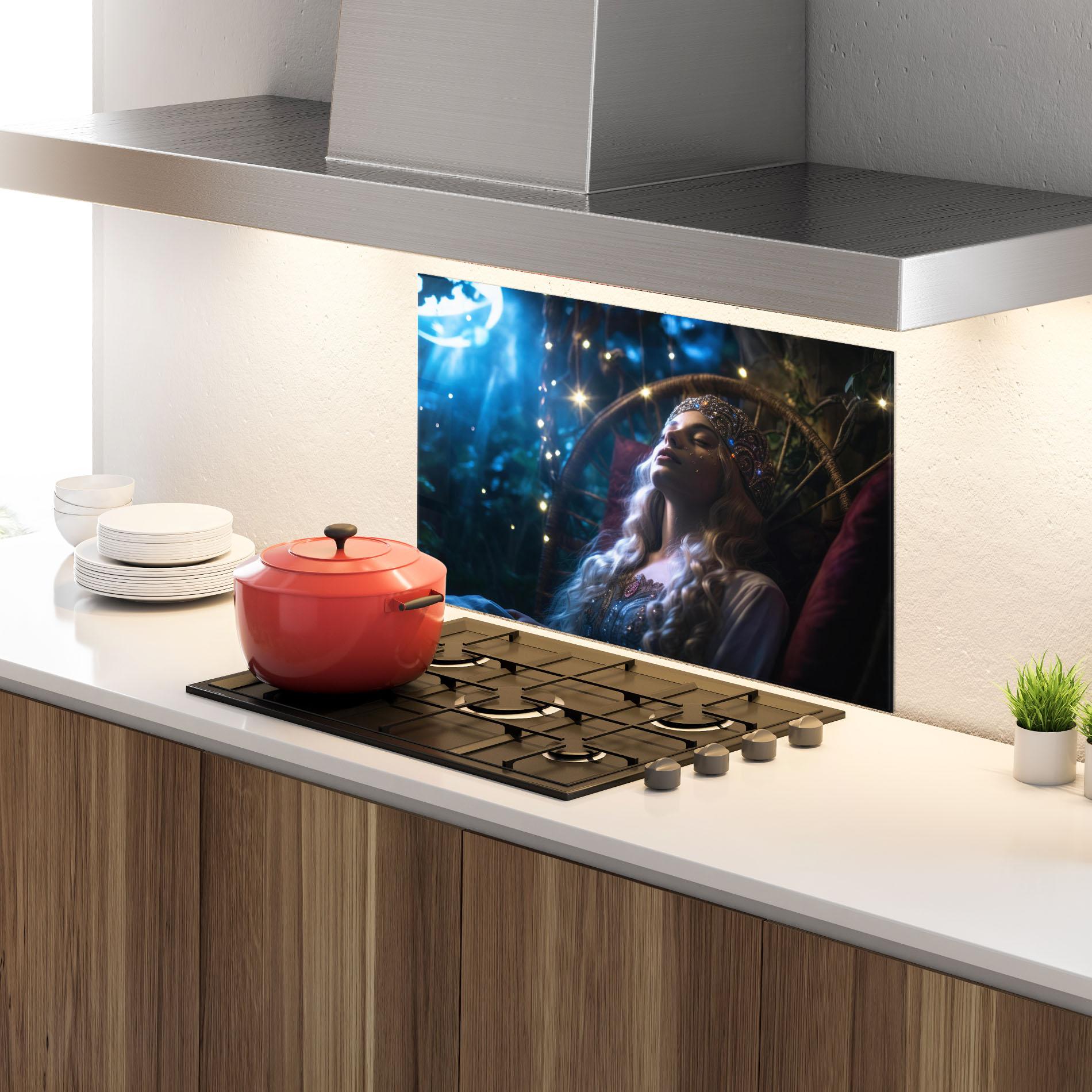 Konyhai üveg hátfal Witch Sleeping mockup 4