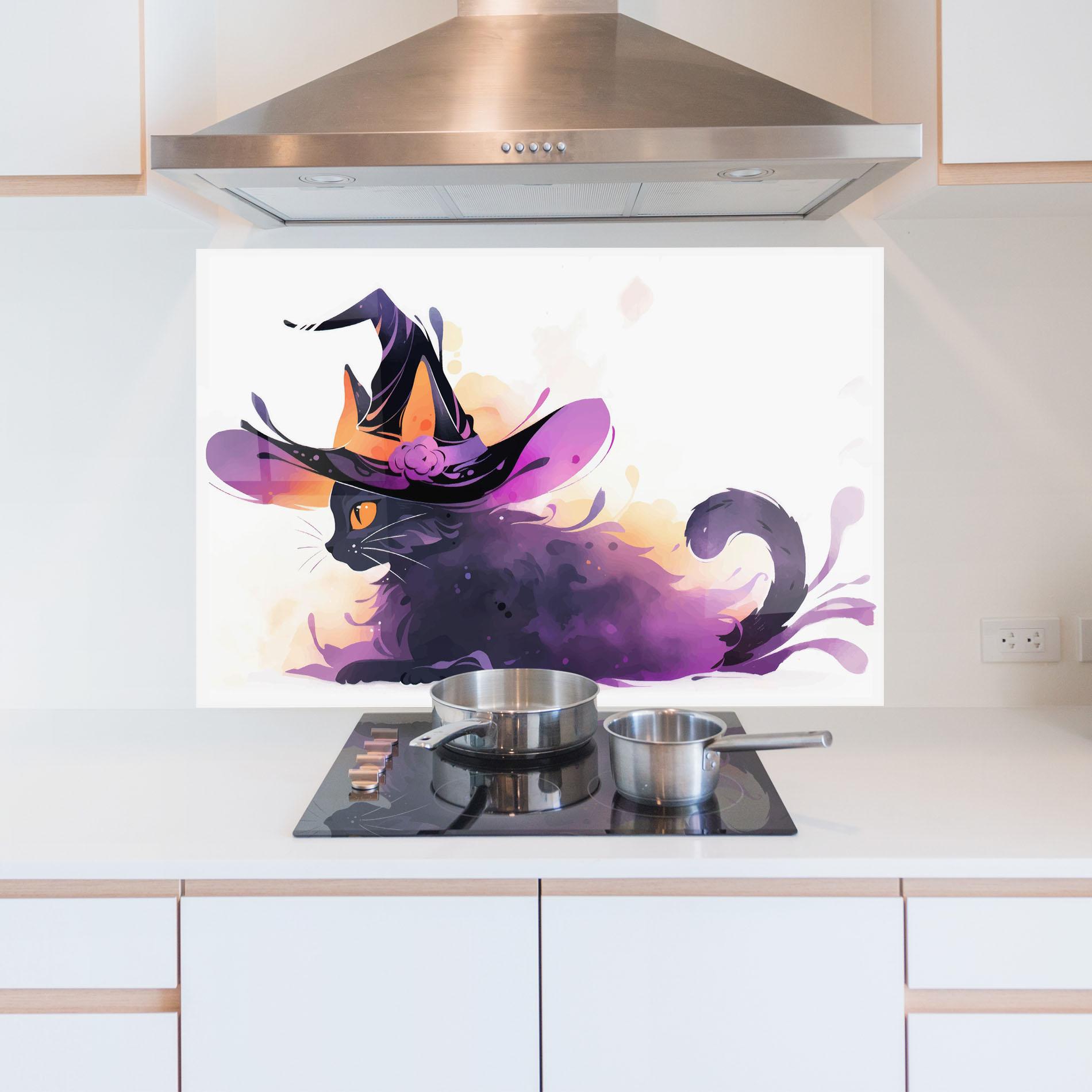 Konyhai üveg hátfal Cat Witch mockup 5