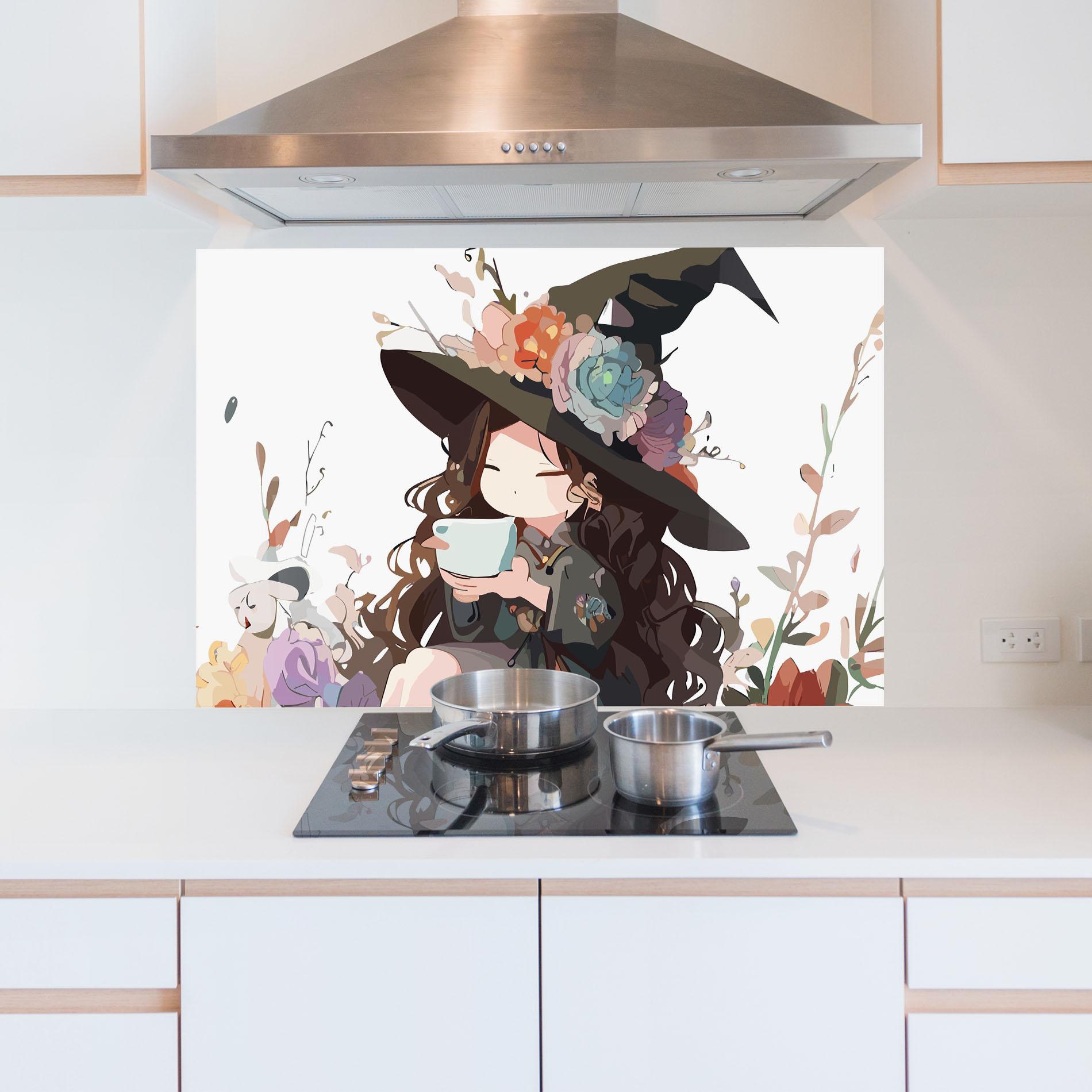 Konyhai üveg hátfal Cute Witch mockup 5