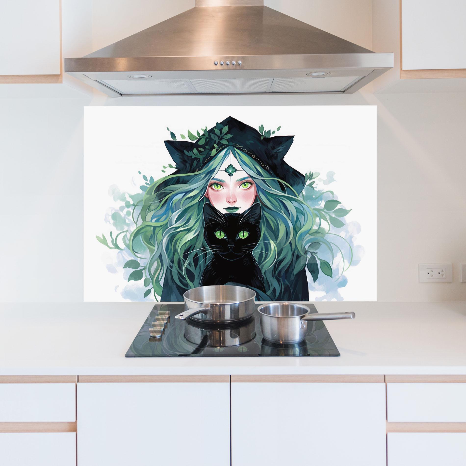 Konyhai üveg hátfal Magic Cat Witch mockup 5
