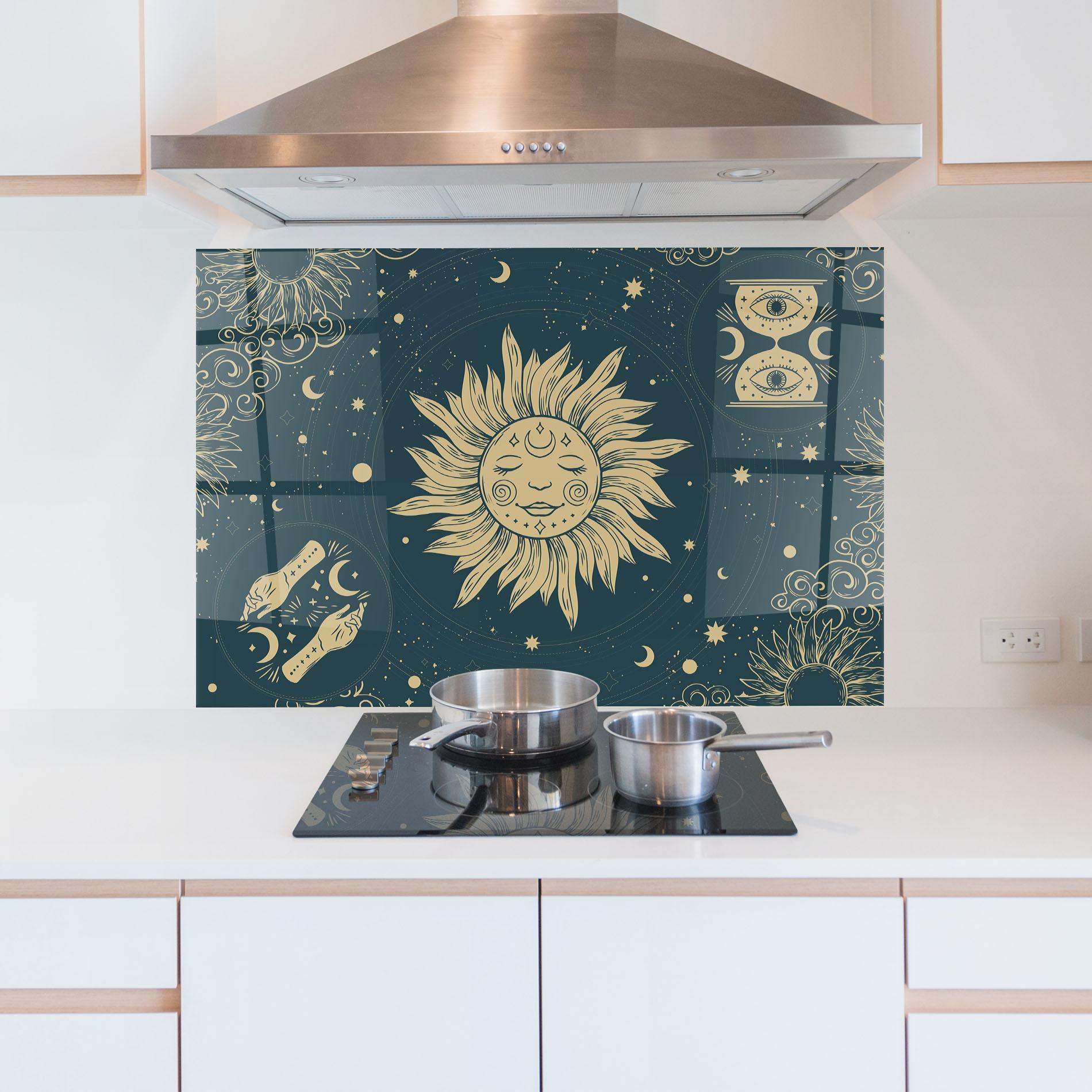 Konyhai üveg hátfal Sun Face Magic mockup 5