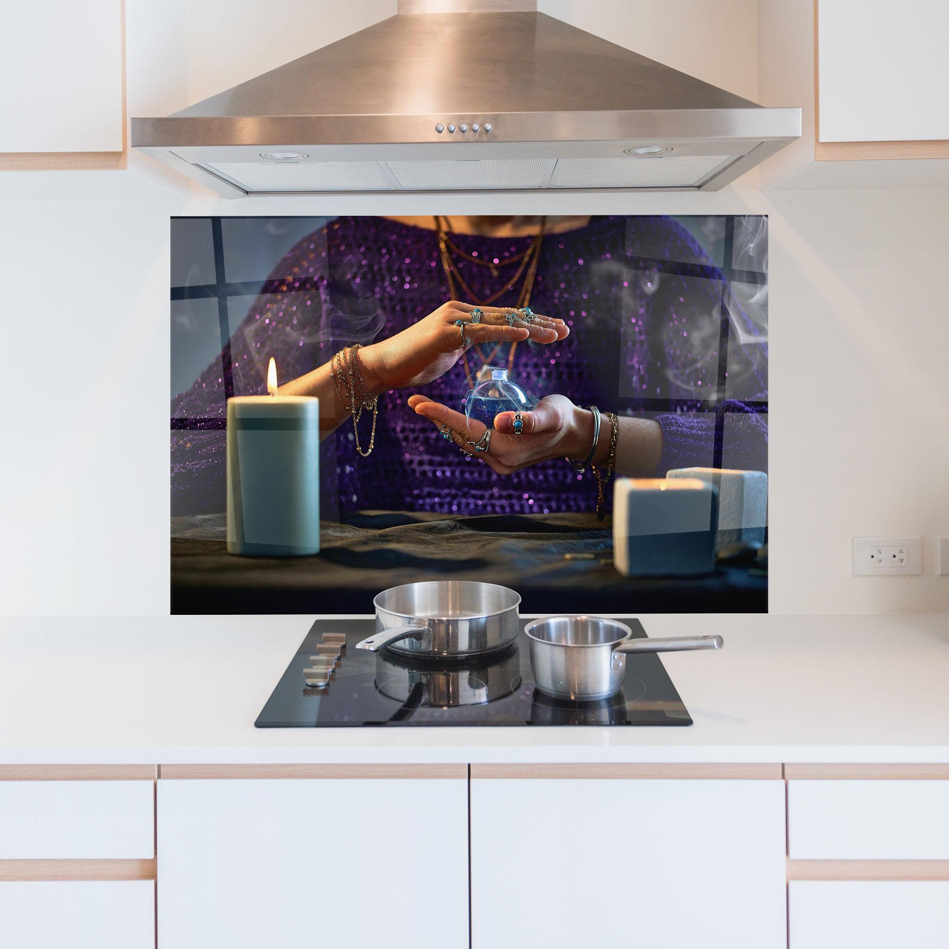 Konyhai üveg hátfal Witch Magic Smoke mockup 5