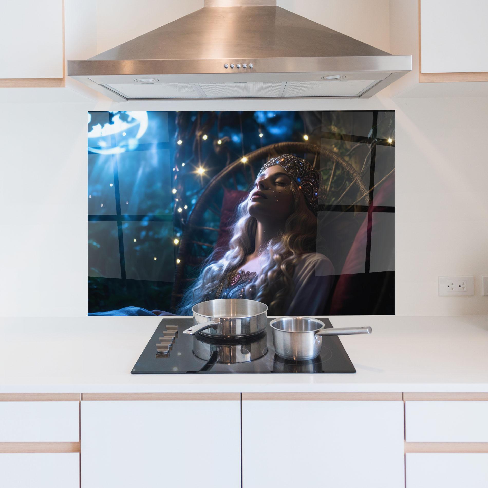 Konyhai üveg hátfal Witch Sleeping mockup 5