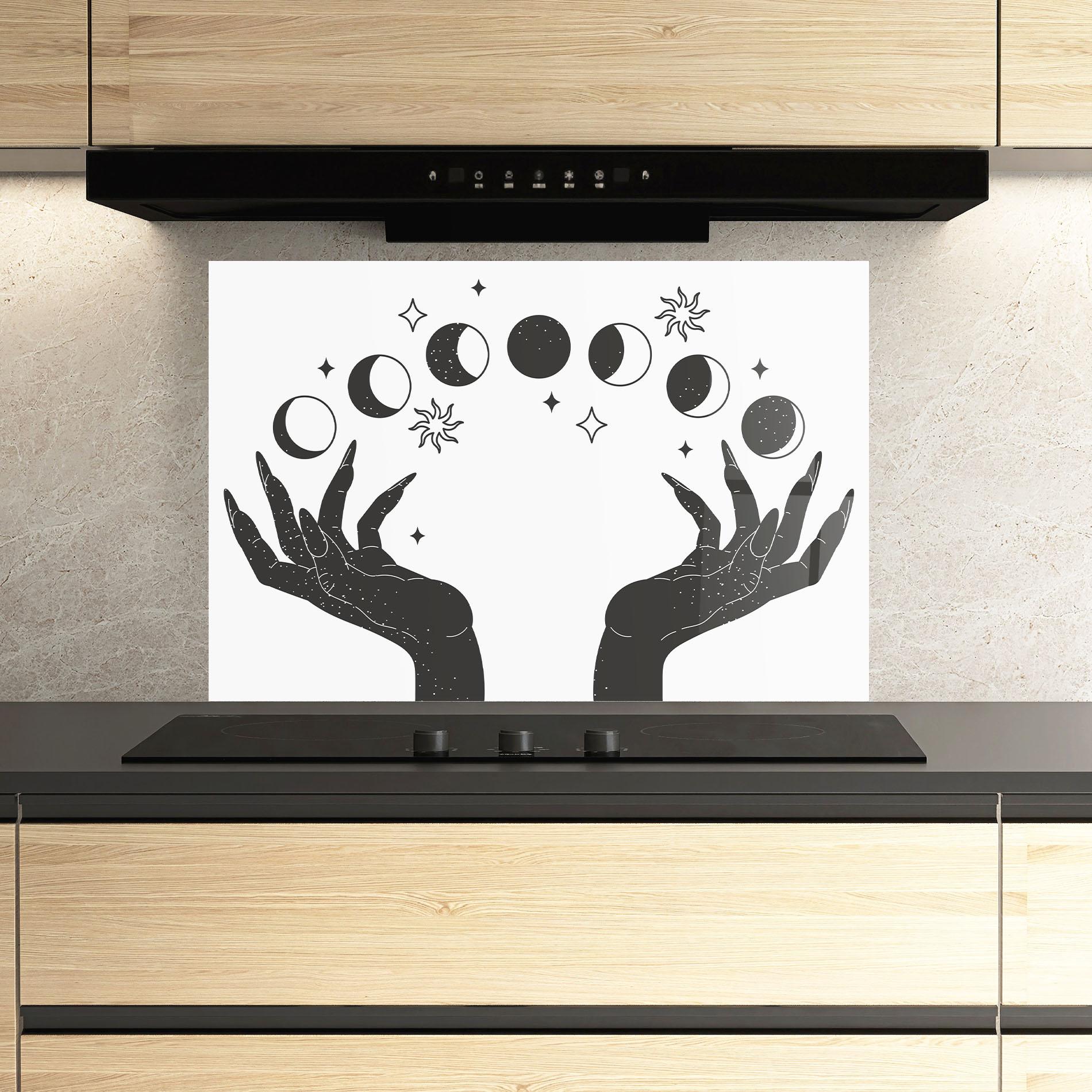 Konyhai üveg hátfal Magic Moon Hands mockup 3