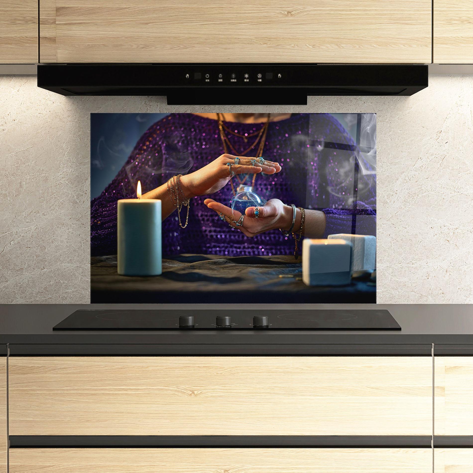 Konyhai üveg hátfal Witch Magic Smoke mockup 3