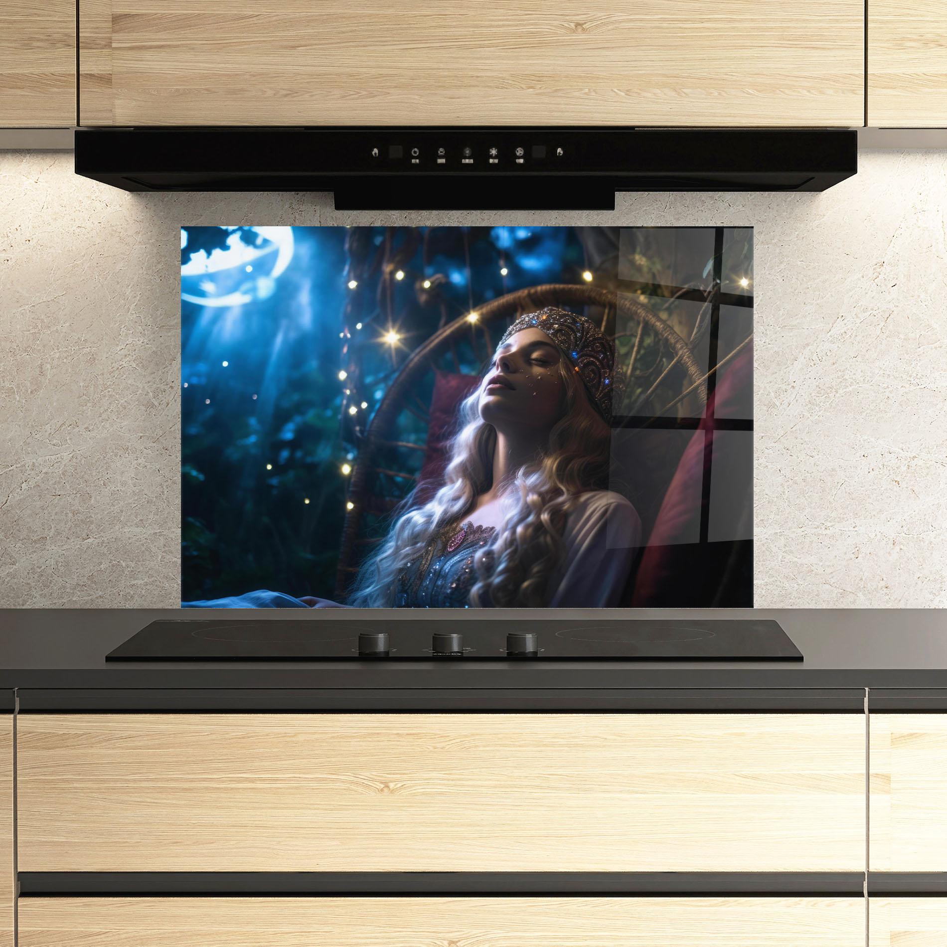 Konyhai üveg hátfal Witch Sleeping mockup 3