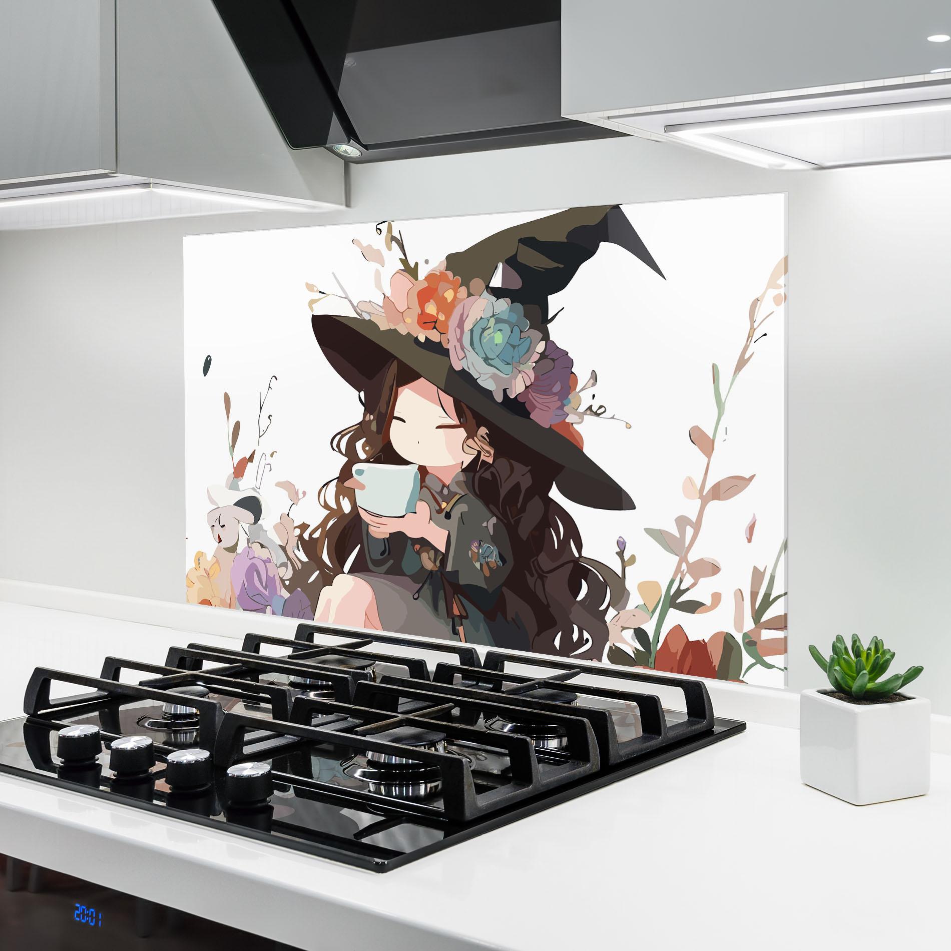 Konyhai üveg hátfal Cute Witch mockup 6