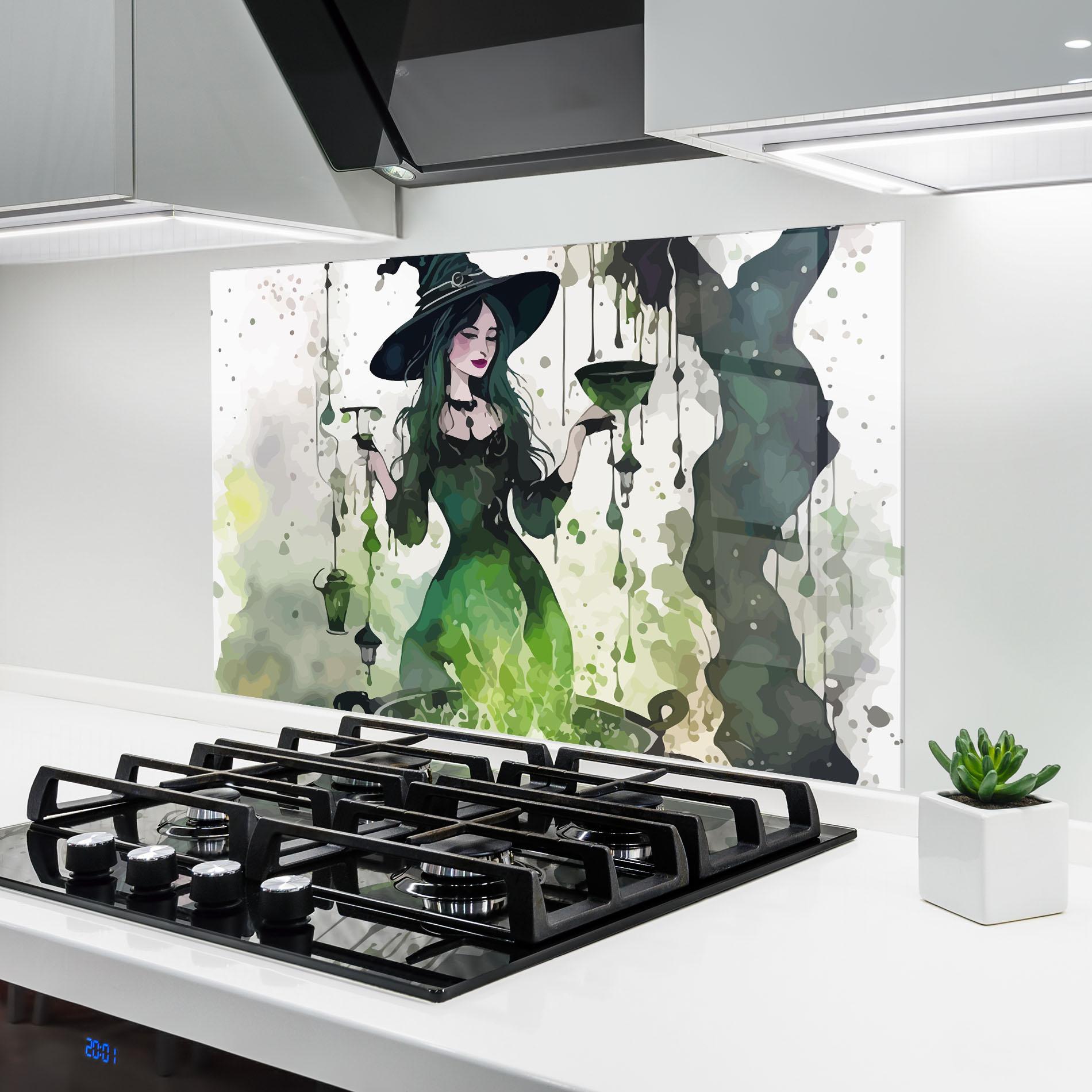 Konyhai üveg hátfal Green Light Witch mockup 6