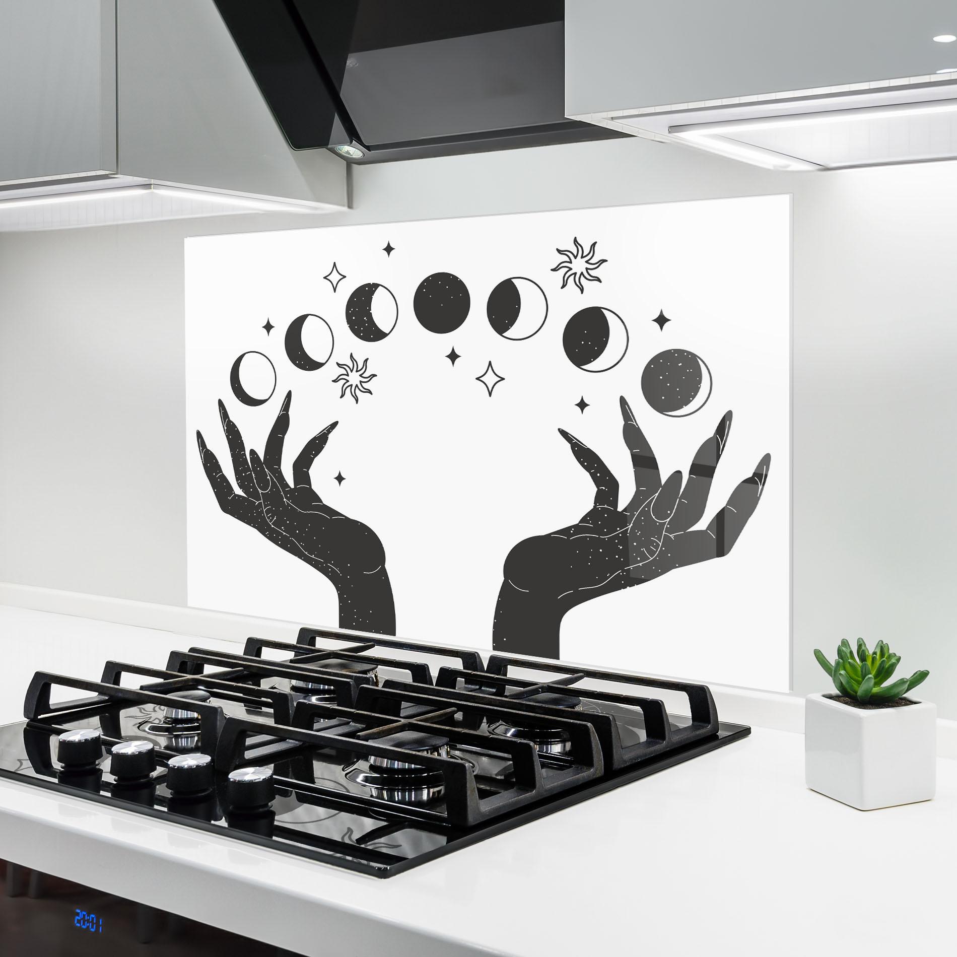 Konyhai üveg hátfal Magic Moon Hands mockup 6