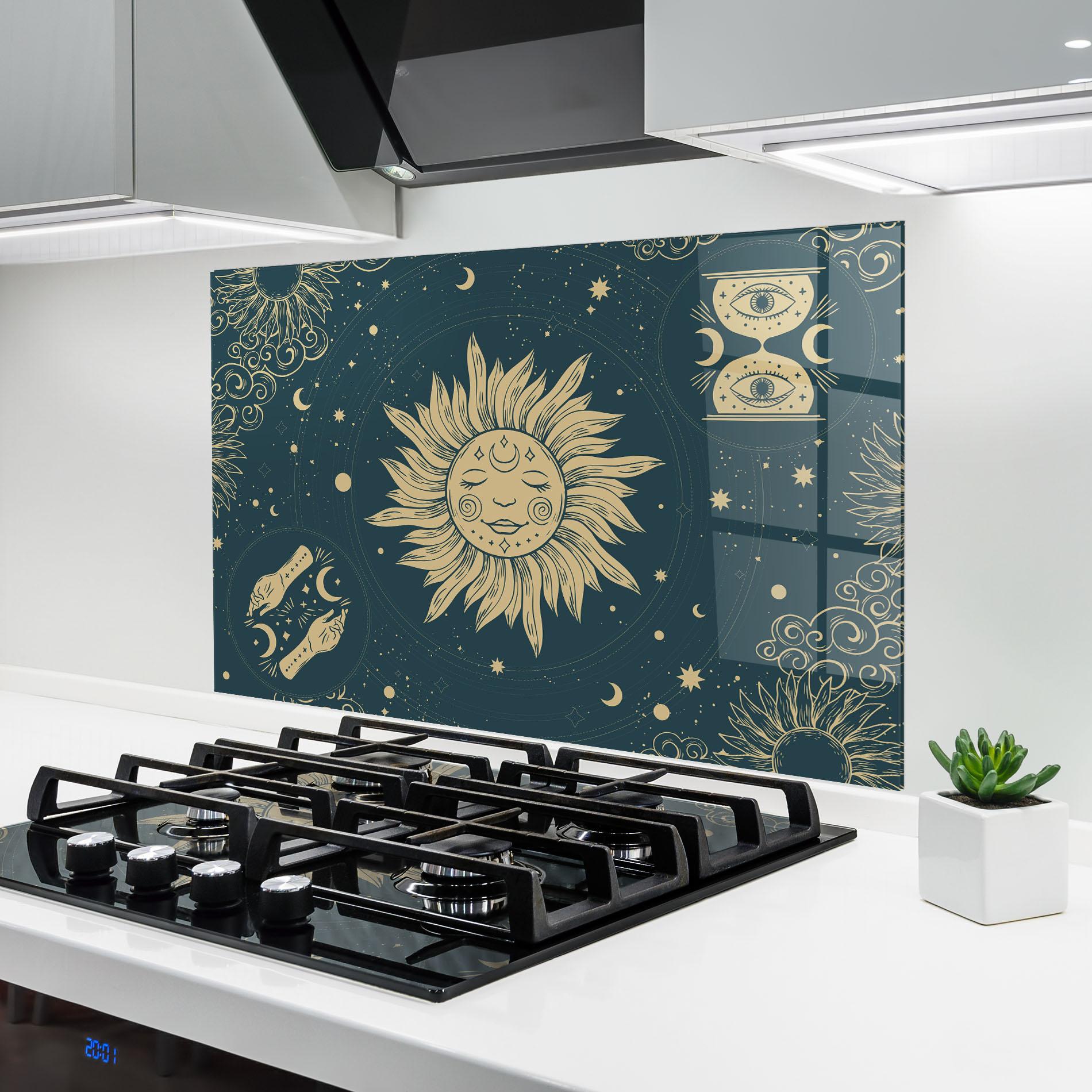 Konyhai üveg hátfal Sun Face Magic mockup 6