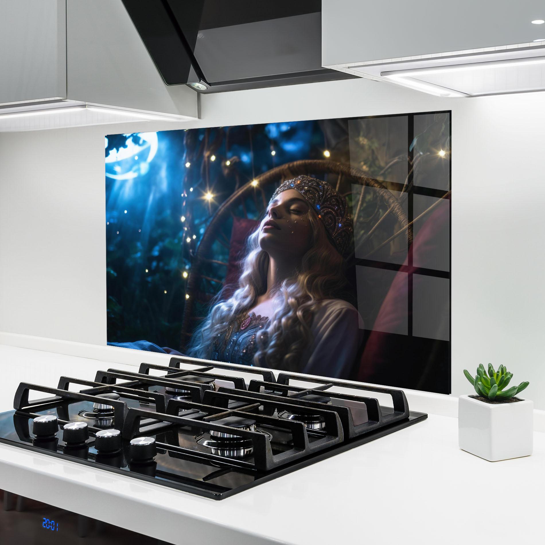 Konyhai üveg hátfal Witch Sleeping mockup 6