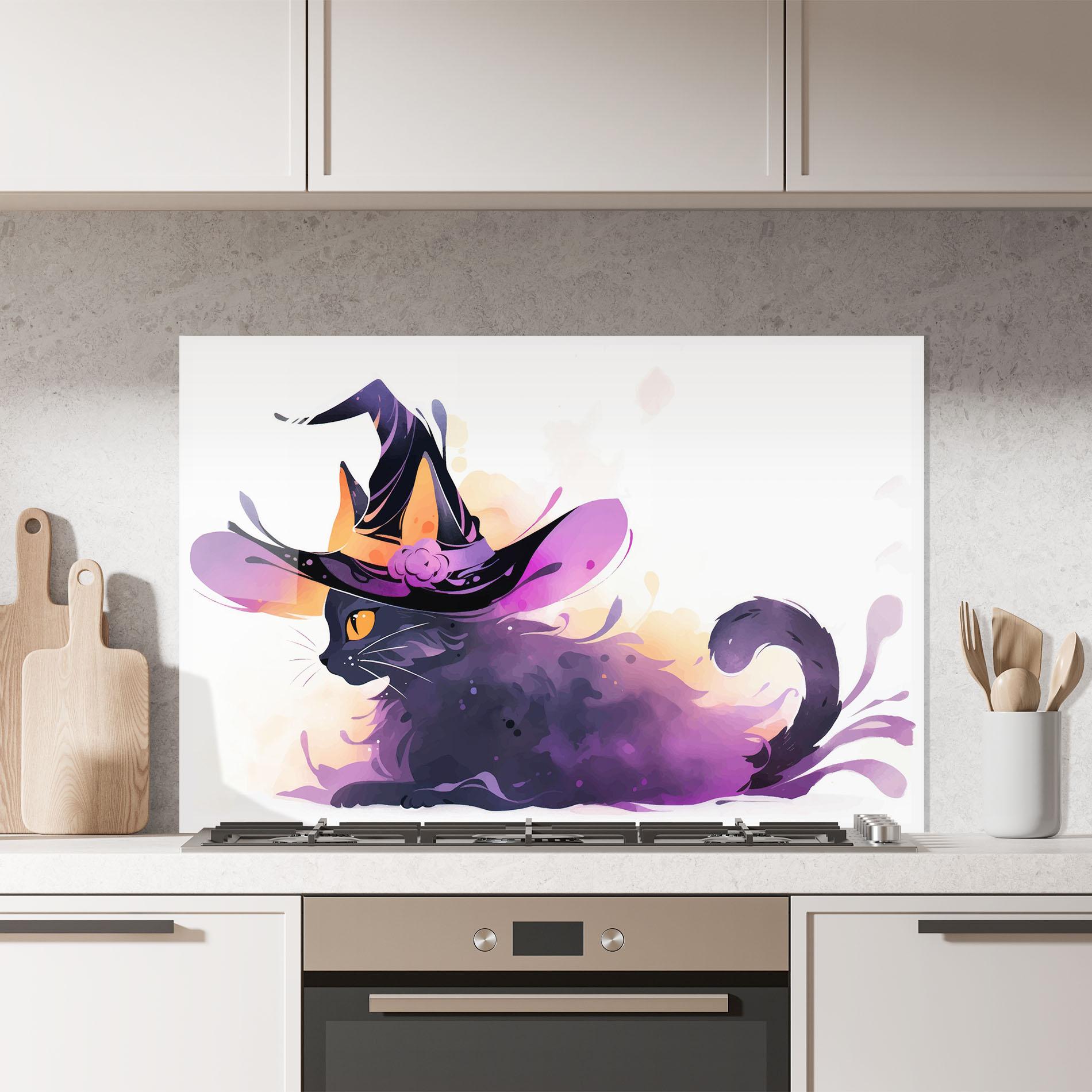 Konyhai üveg hátfal Cat Witch mockup 7