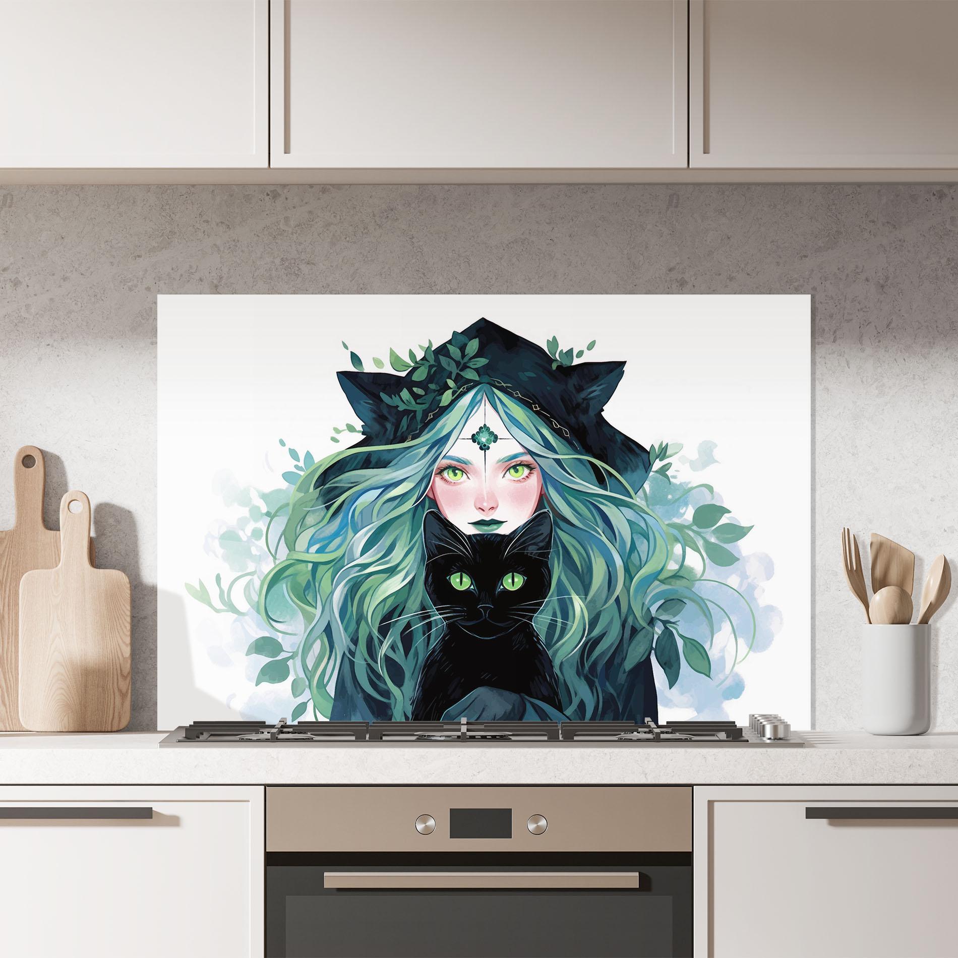Konyhai üveg hátfal Magic Cat Witch mockup 7