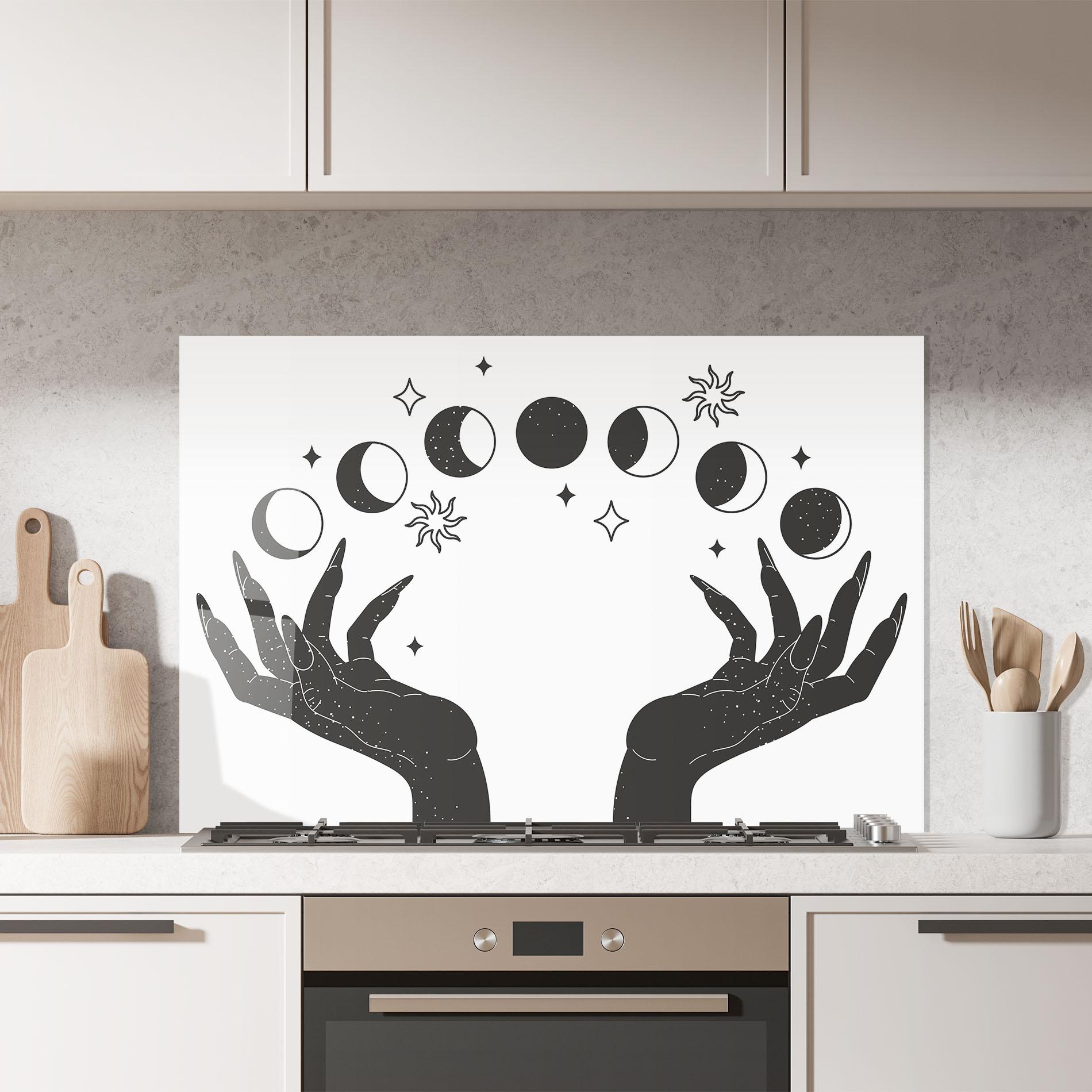 Konyhai üveg hátfal Magic Moon Hands mockup 7
