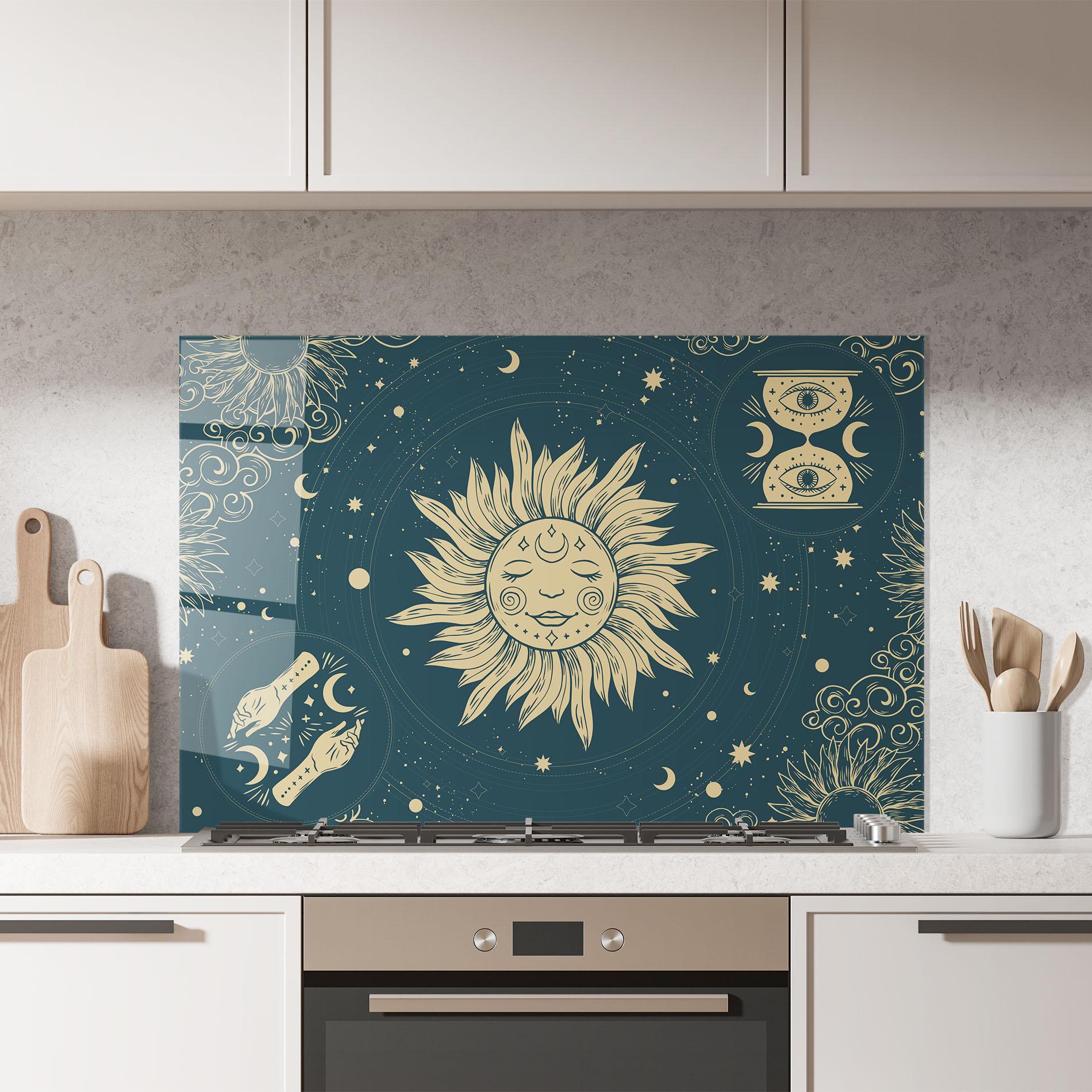 Konyhai üveg hátfal Sun Face Magic mockup 7