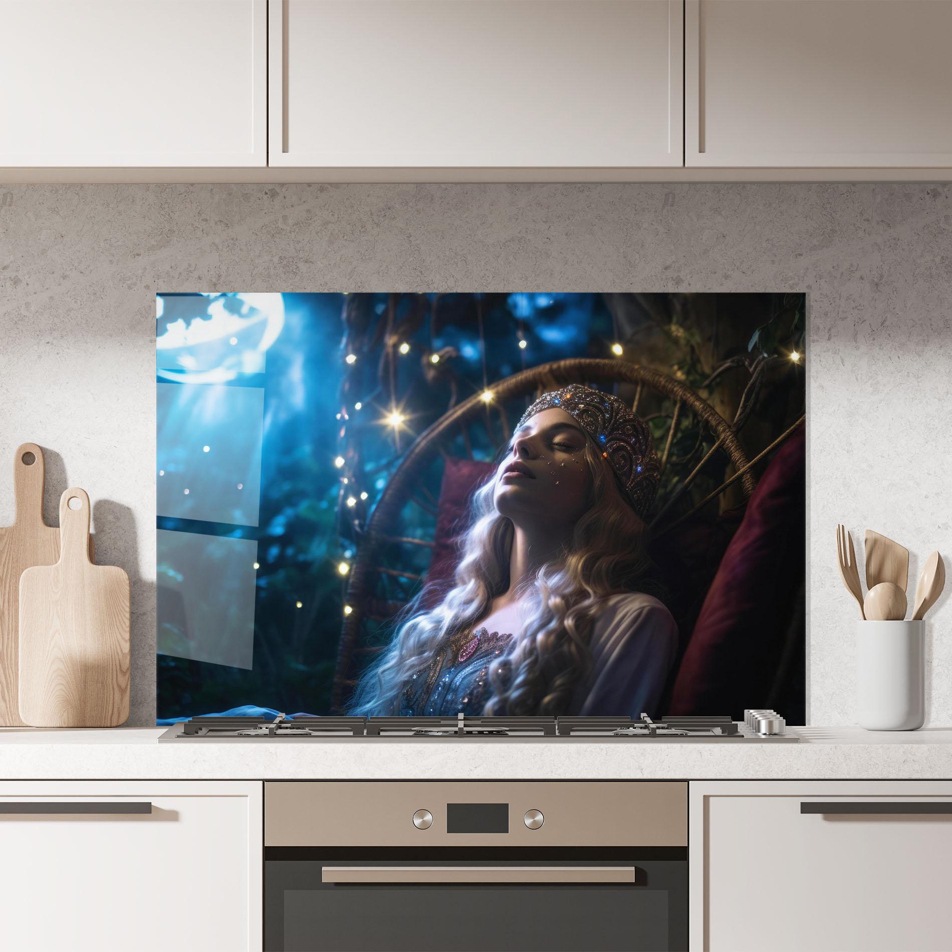 Konyhai üveg hátfal Witch Sleeping mockup 7