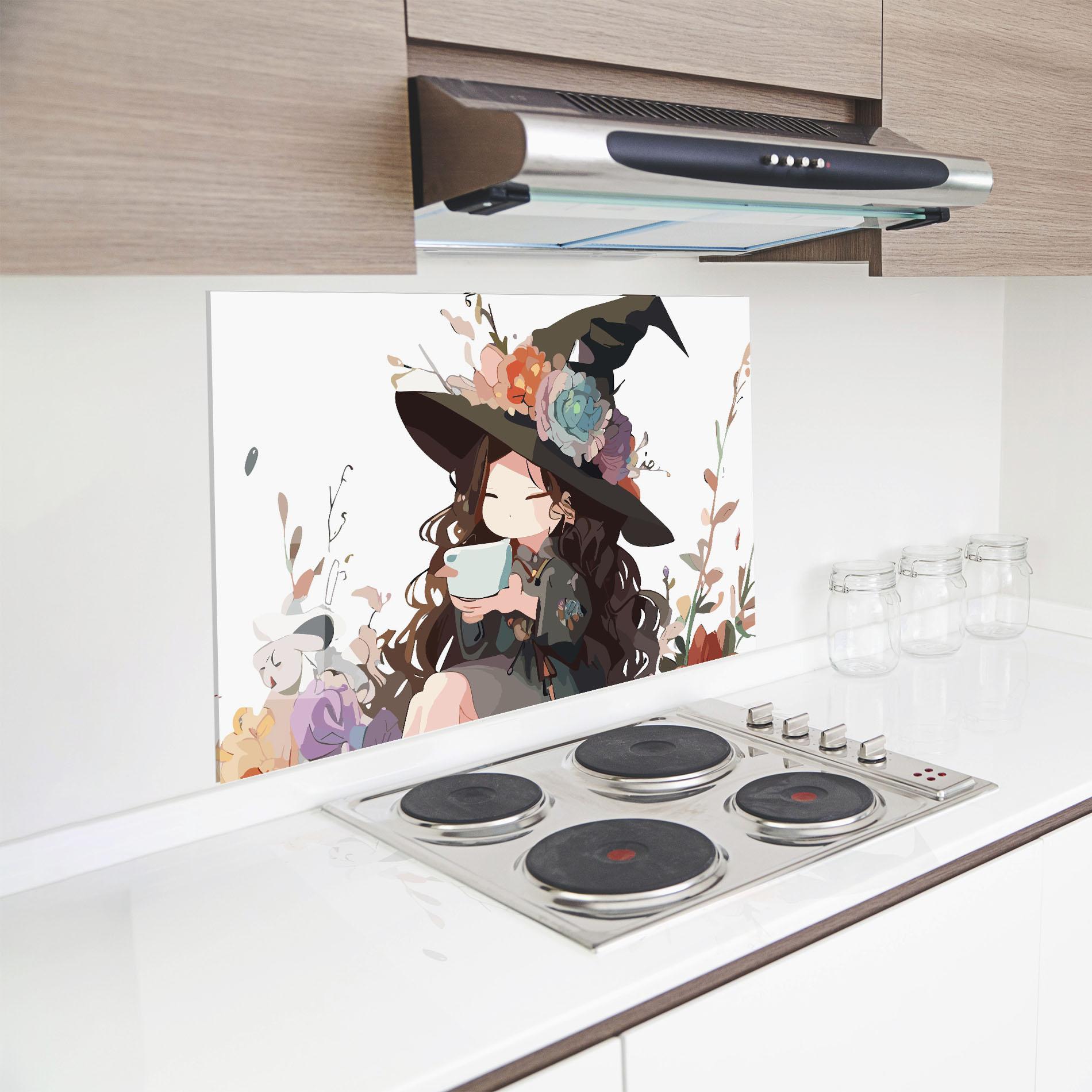 Konyhai üveg hátfal Cute Witch mockup 8