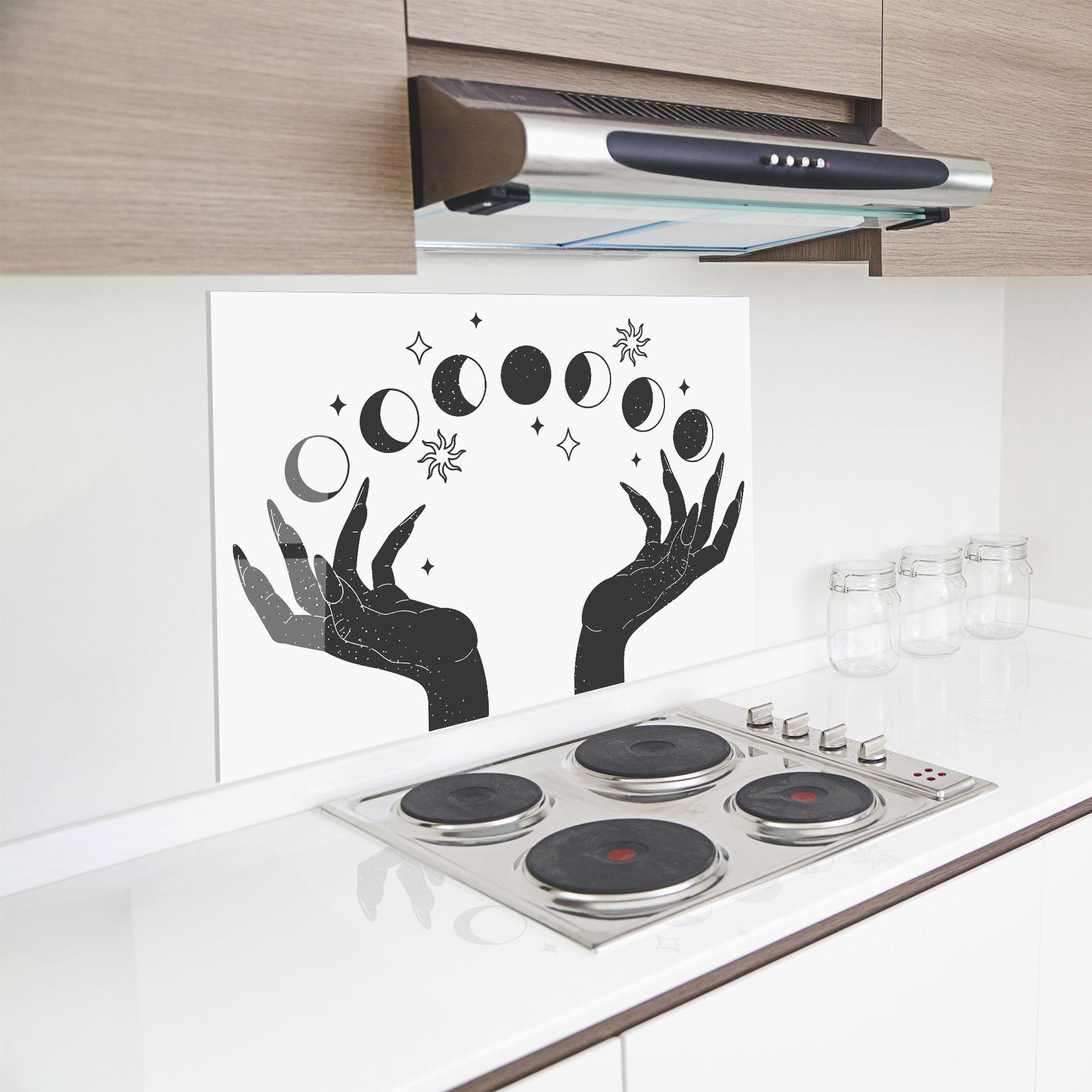 Konyhai üveg hátfal Magic Moon Hands mockup 8