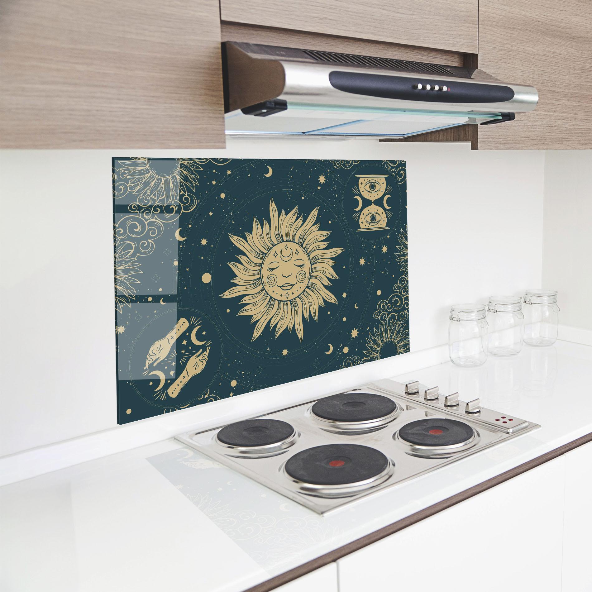 Konyhai üveg hátfal Sun Face Magic mockup 8