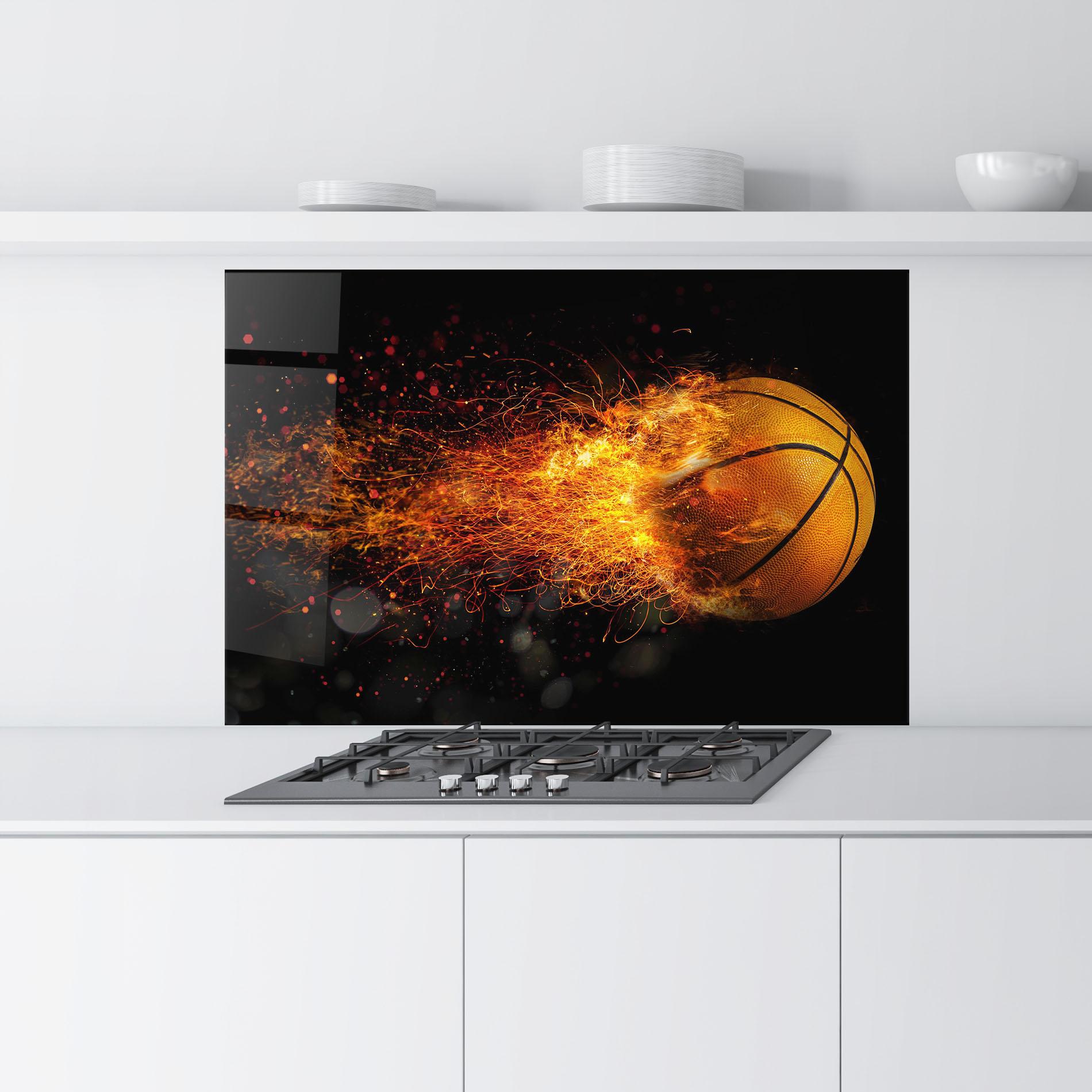 Konyhai üveg hátfal Basket Ball Flame mockup 9