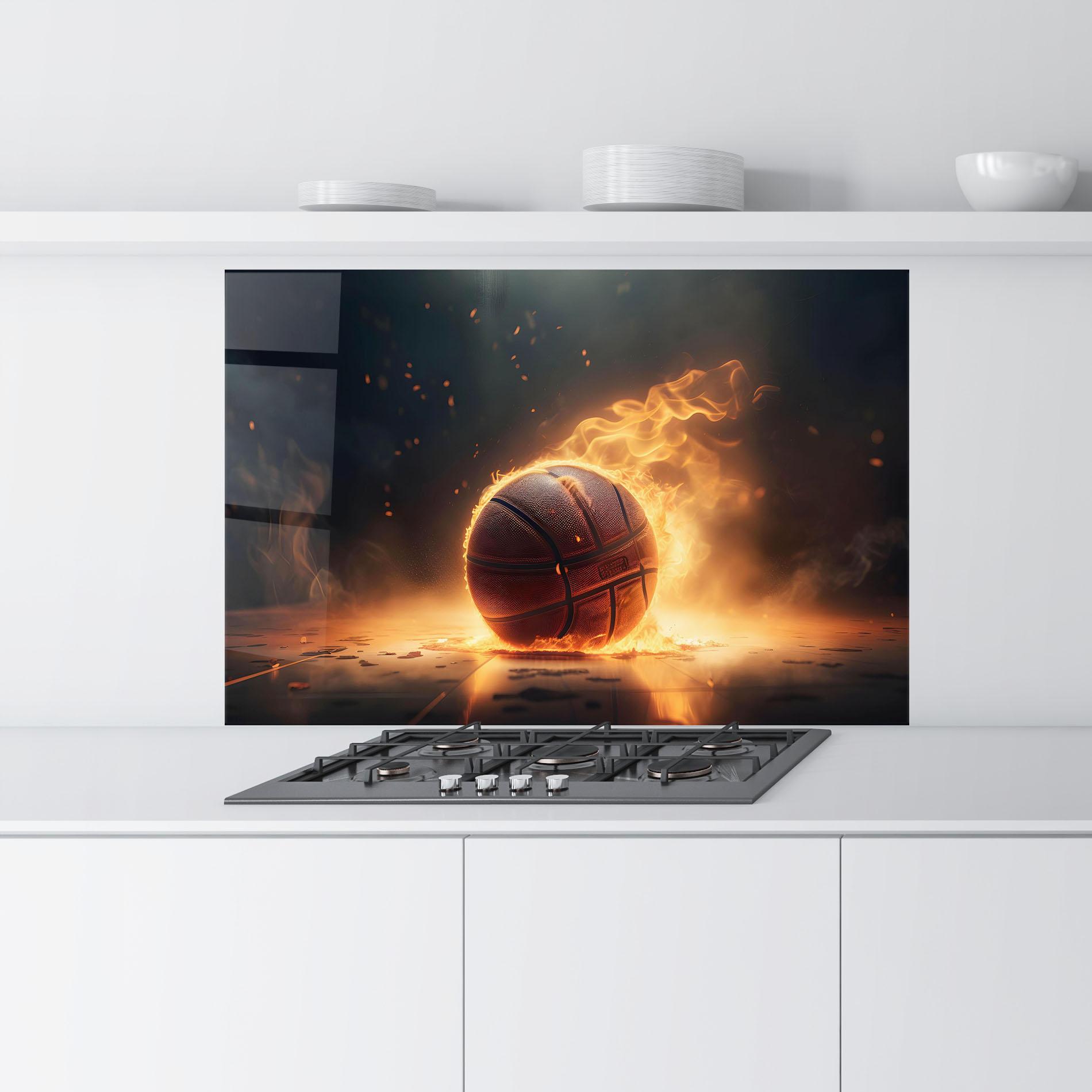 Konyhai üveg hátfal Fire Basketball mockup 9