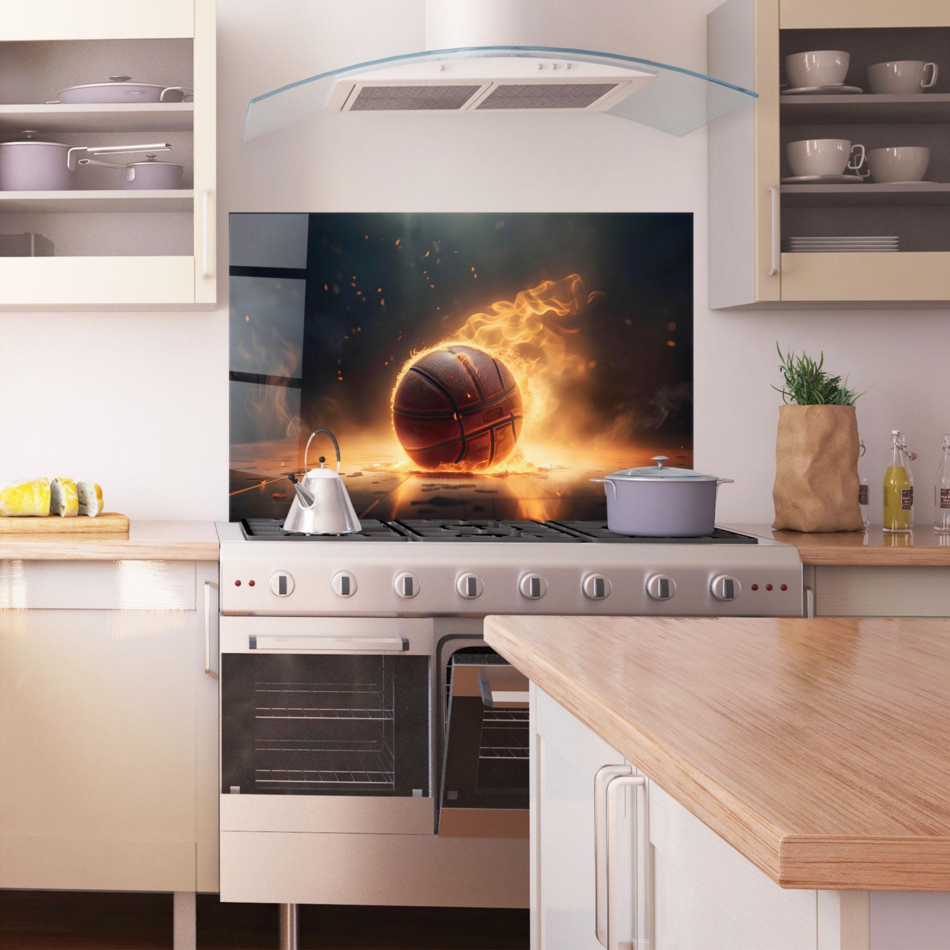 Konyhai üveg hátfal Fire Basketball mockup 1