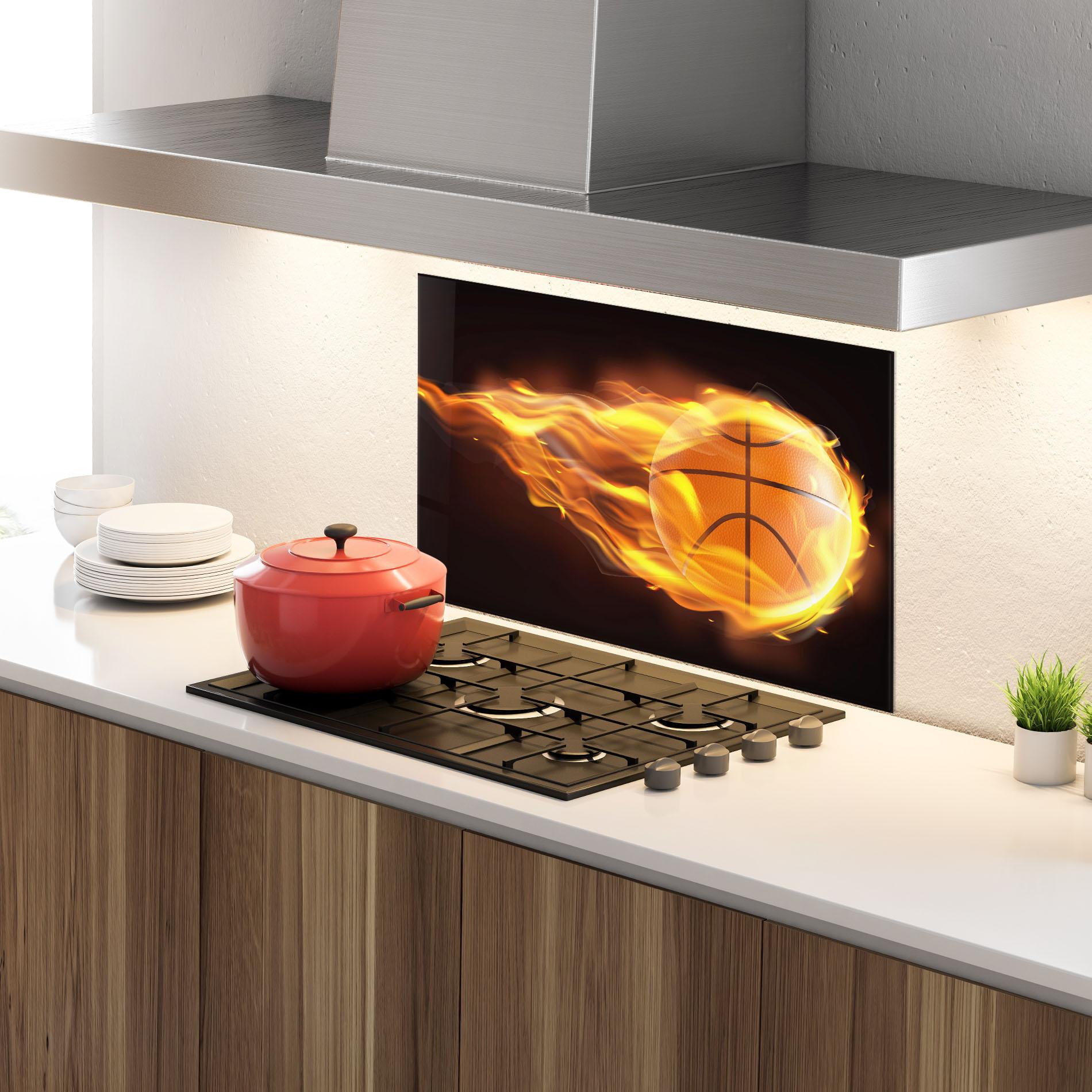 Konyhai üveg hátfal Basketball On Fire mockup 4