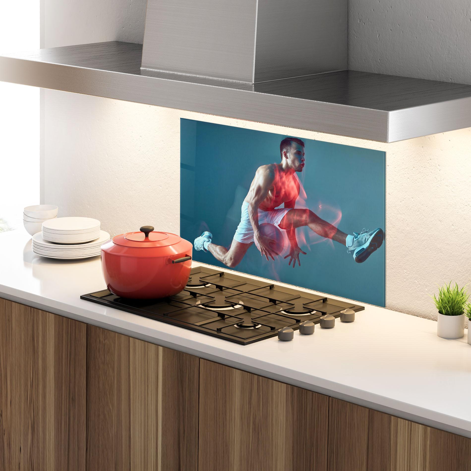 Konyhai üveg hátfal Fire Basketball Player mockup 4