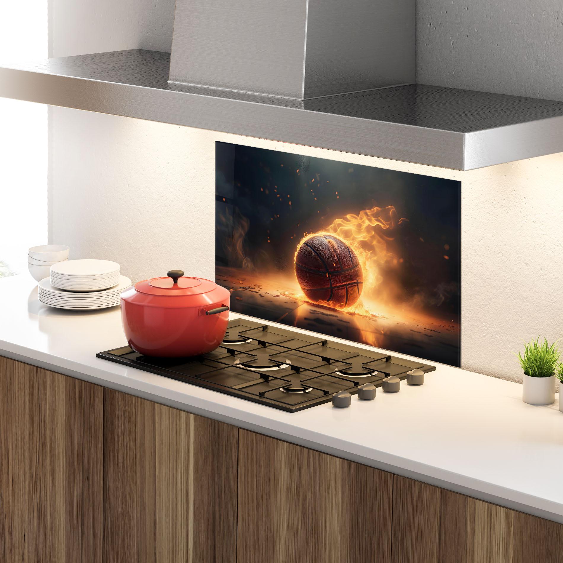Konyhai üveg hátfal Fire Basketball mockup 4