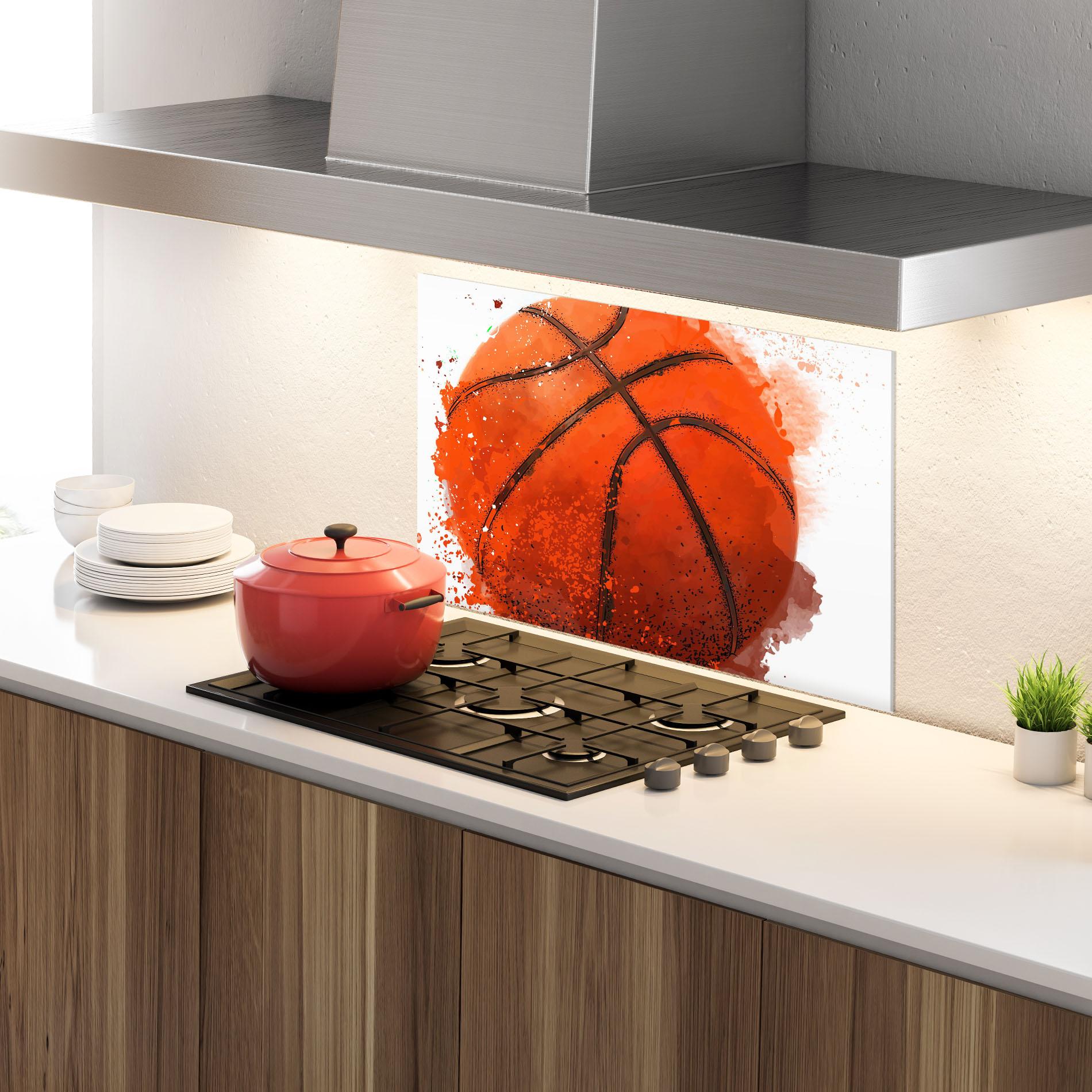Konyhai üveg hátfal Orange Basket Ball mockup 4