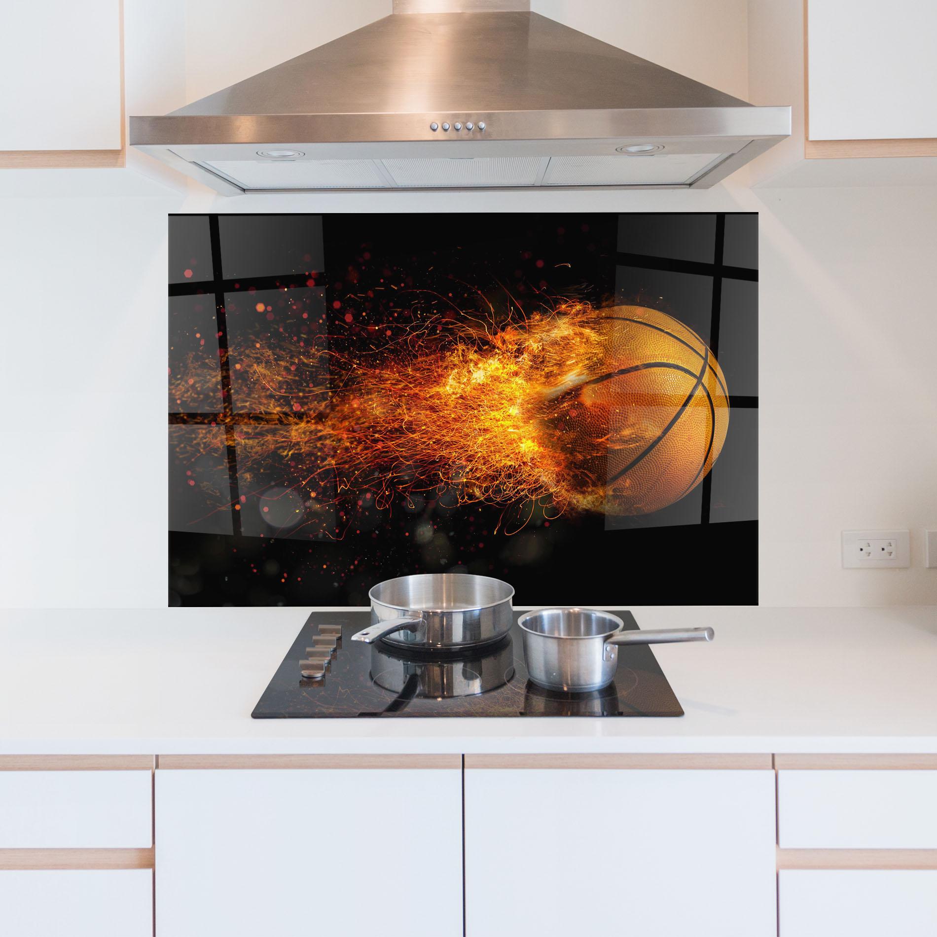 Konyhai üveg hátfal Basket Ball Flame mockup 5