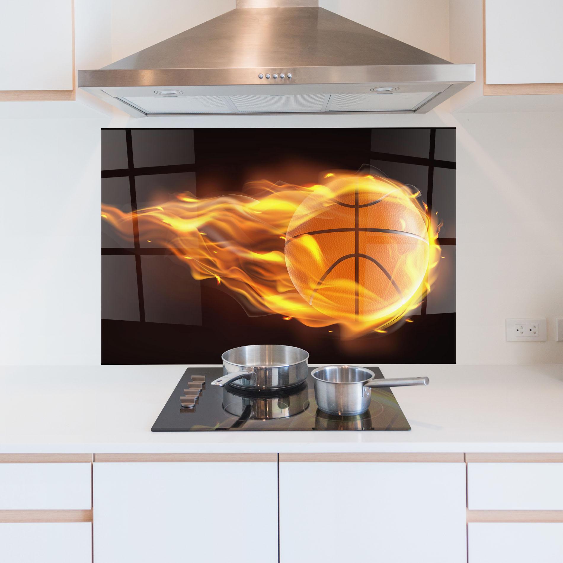 Konyhai üveg hátfal Basketball On Fire mockup 5