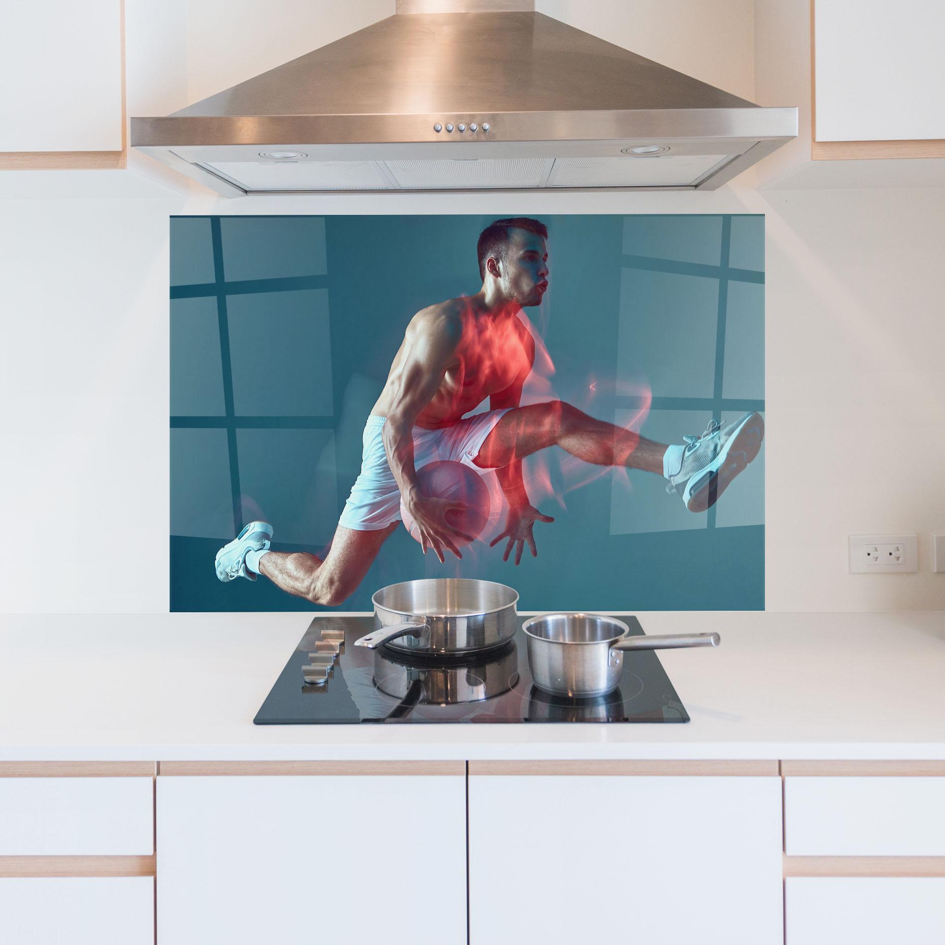 Konyhai üveg hátfal Fire Basketball Player mockup 5