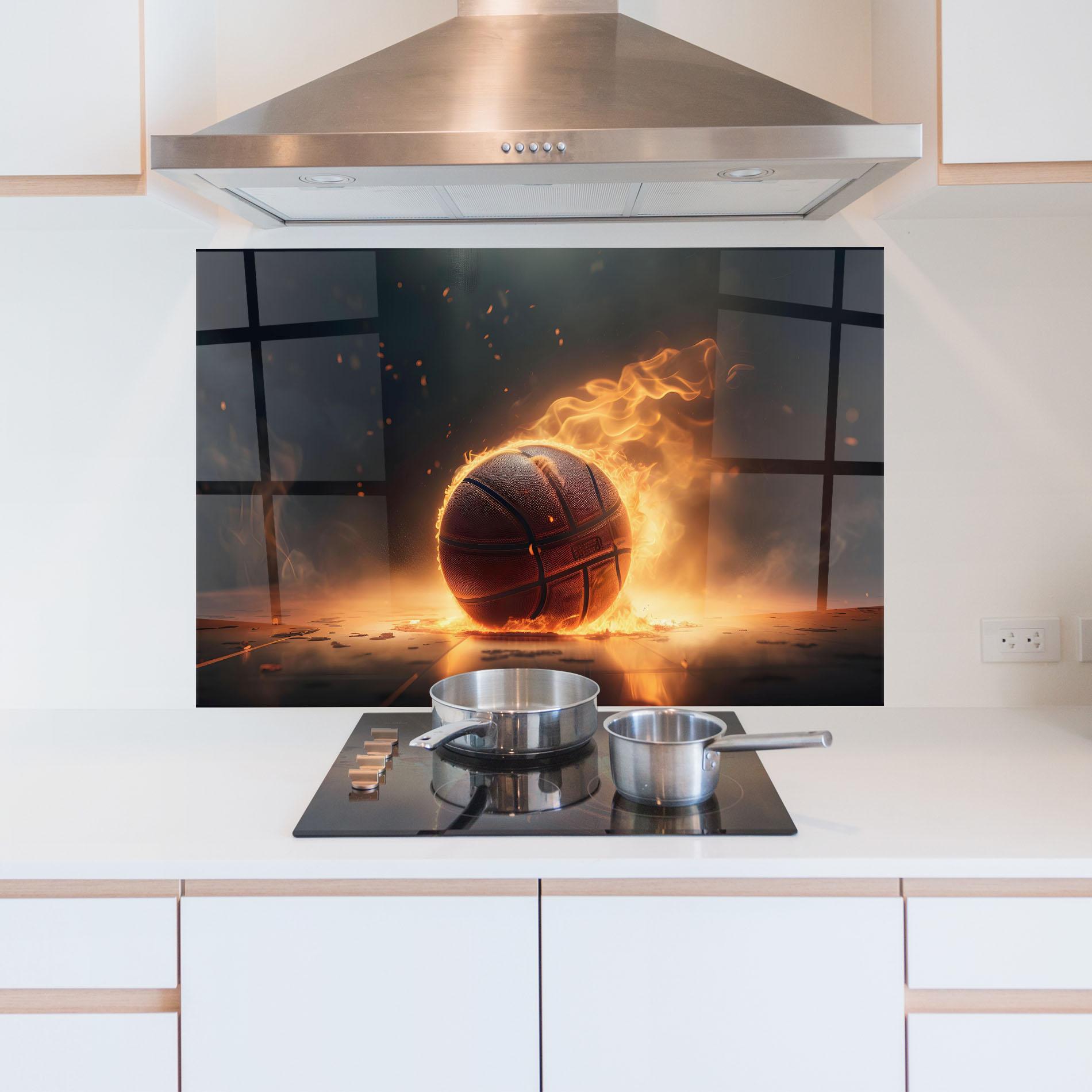 Konyhai üveg hátfal Fire Basketball mockup 5
